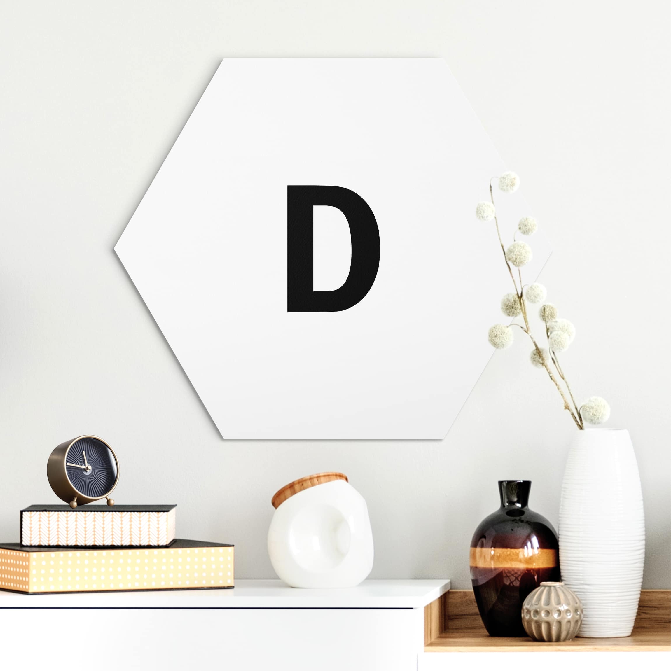 Hexagon-Alu-Dibond Bild Buchstabe Weiß D