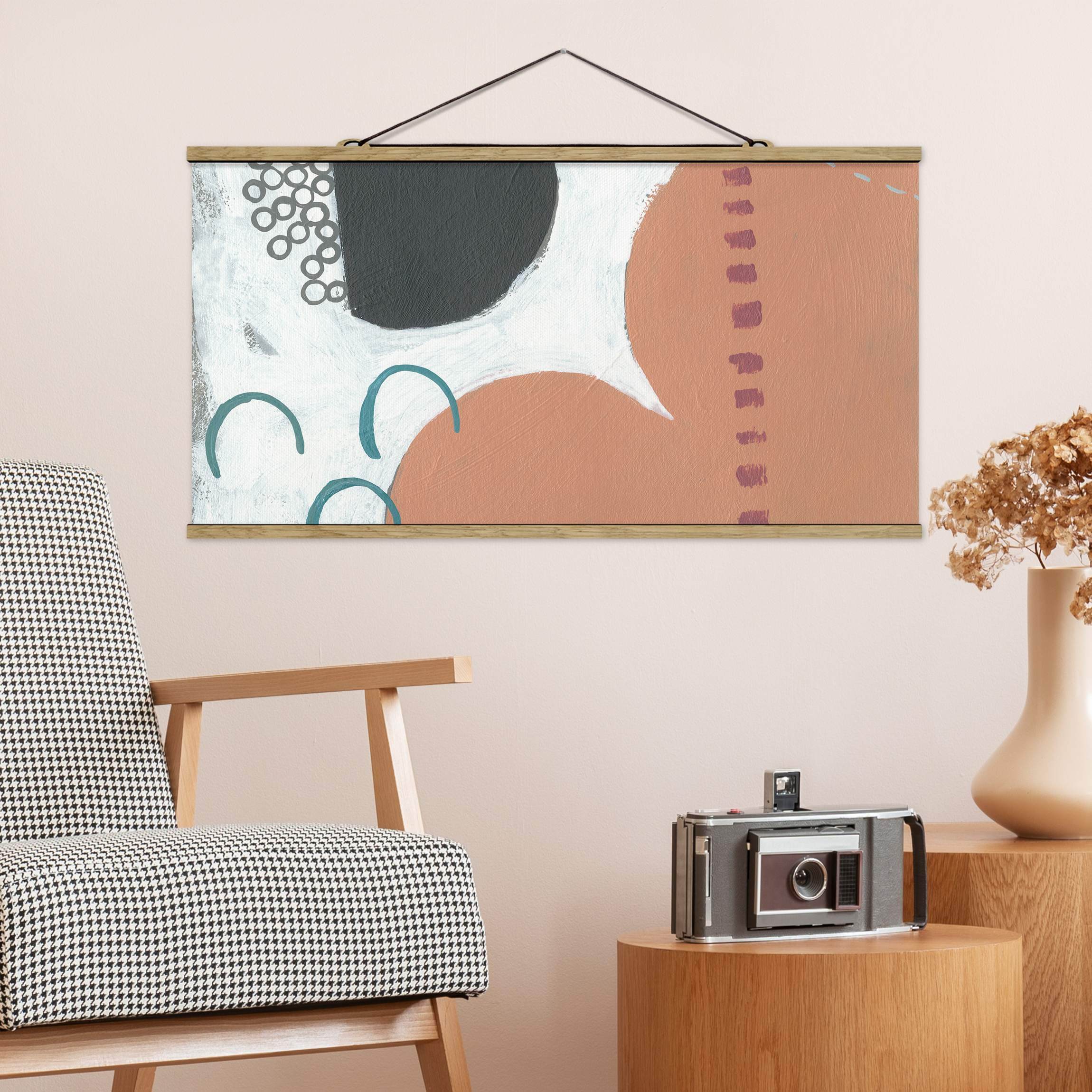 Stoffbild - Querformat Karneval der Formen in Lachs III