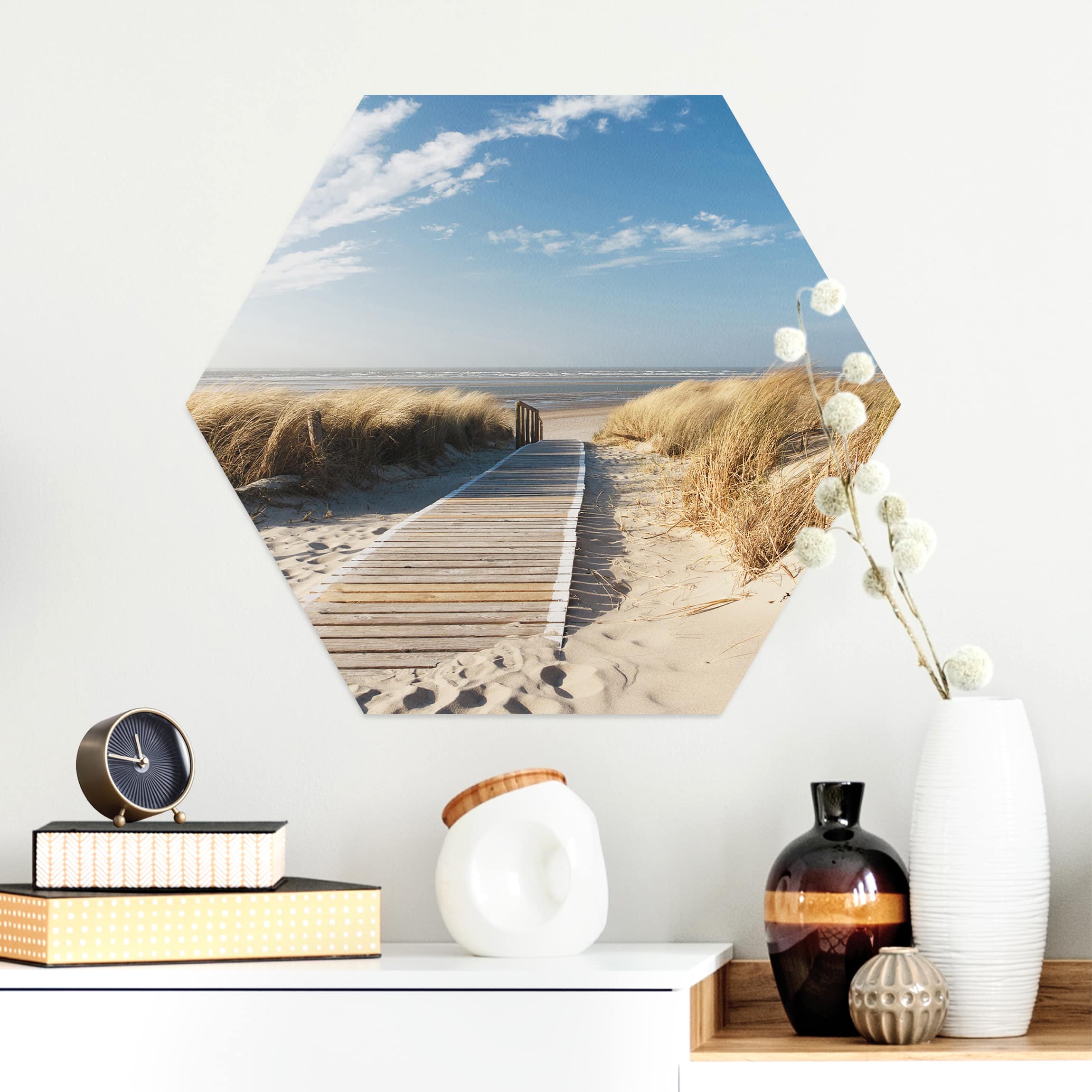Hexagon-Alu-Dibond Bild Ostsee Strand