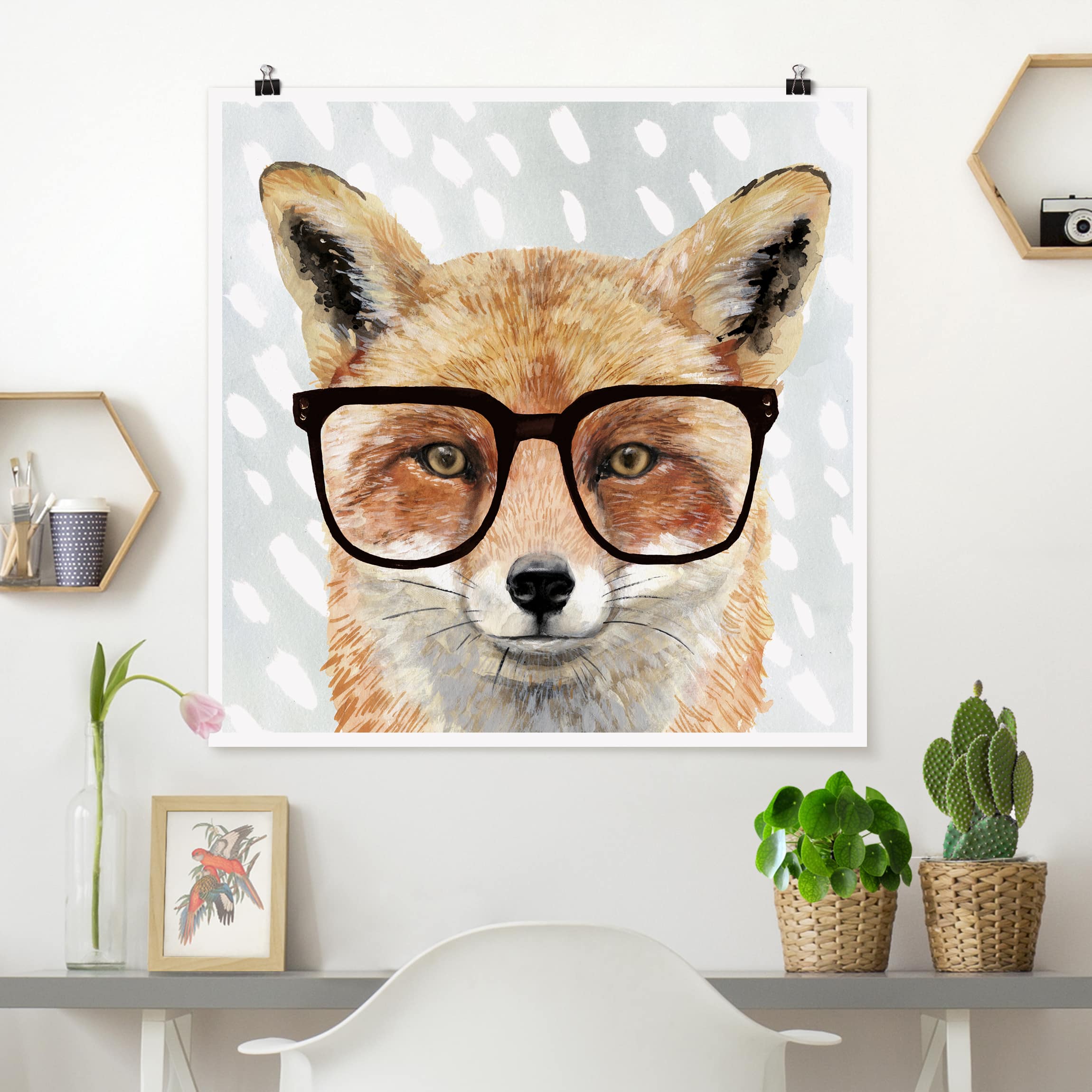 Poster - Quadrat Bebrillte Tiere - Fuchs