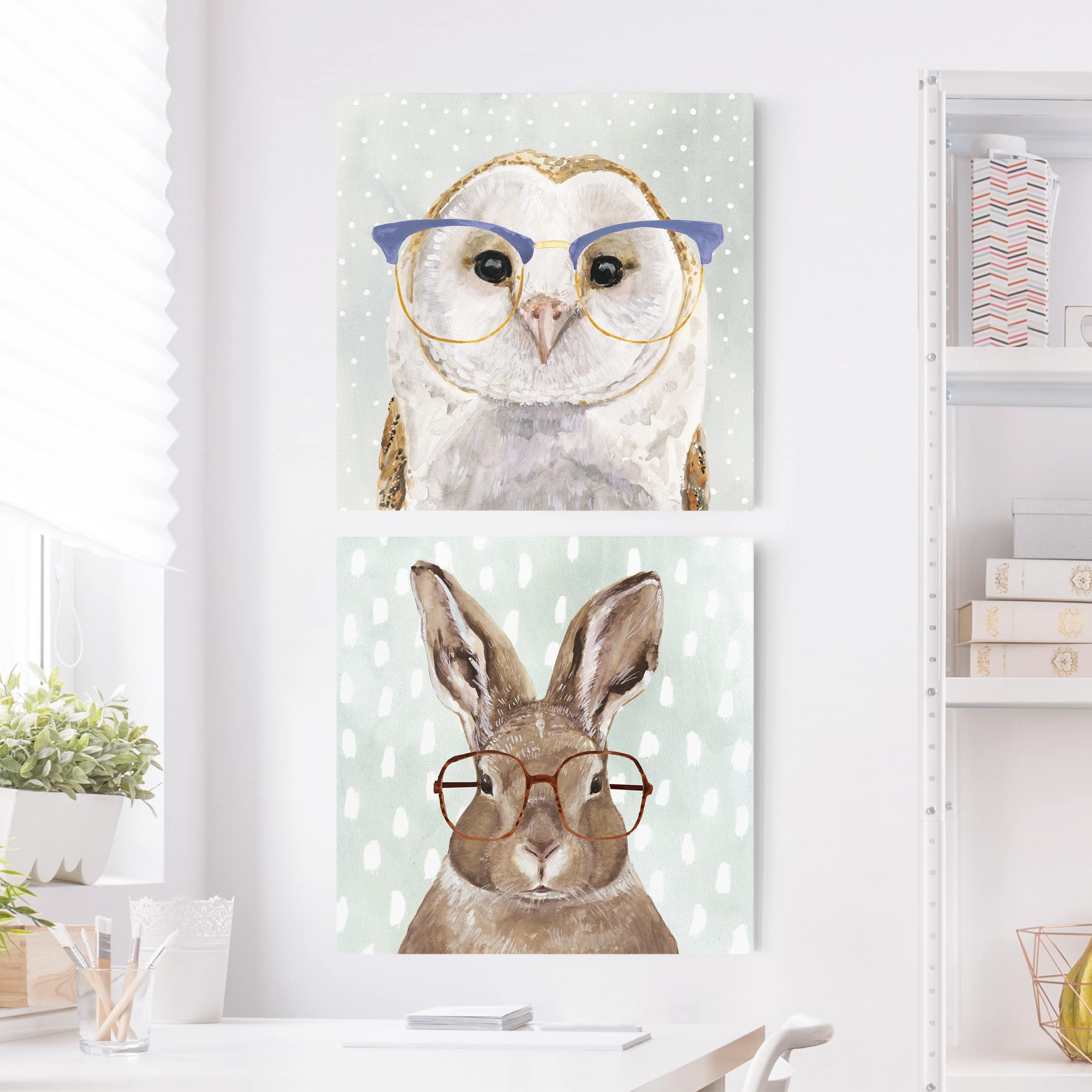 2-teiliges Leinwandbild - Quadrat Bebrillte Tiere Set I