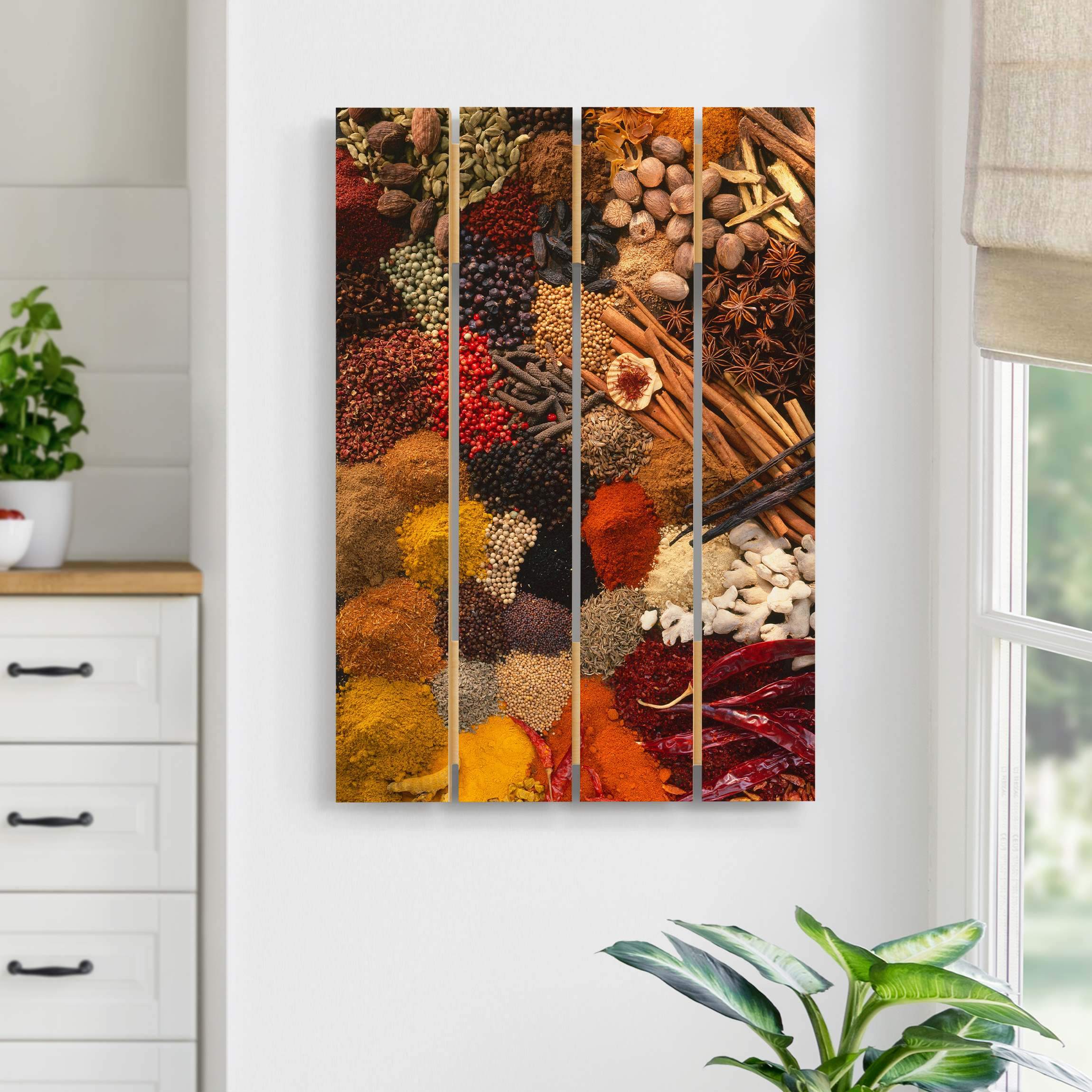 Holzbild Plankenoptik - Hochformat Exotische Gewürze
