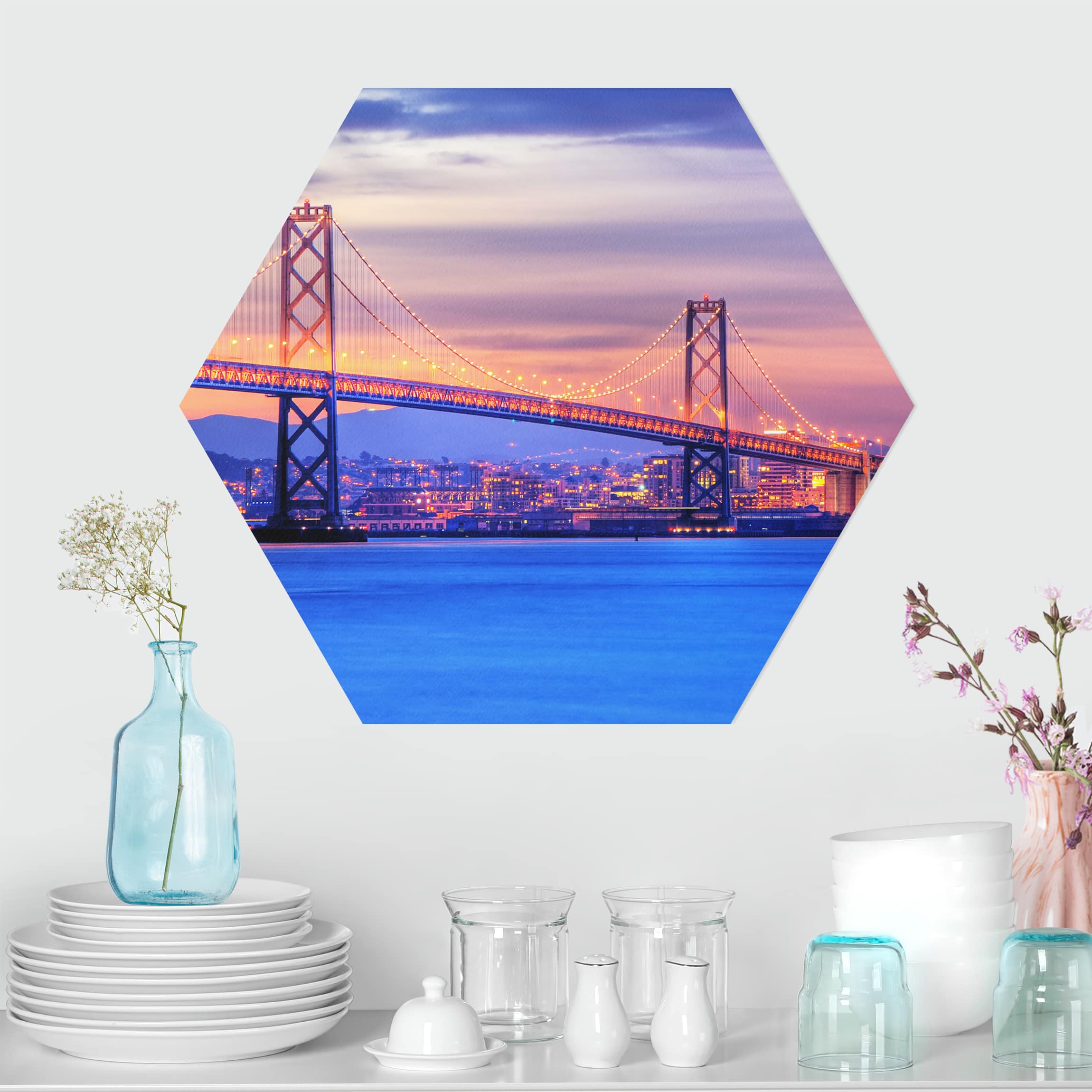 Hexagon-Alu-Dibond Bild Bay Bridge