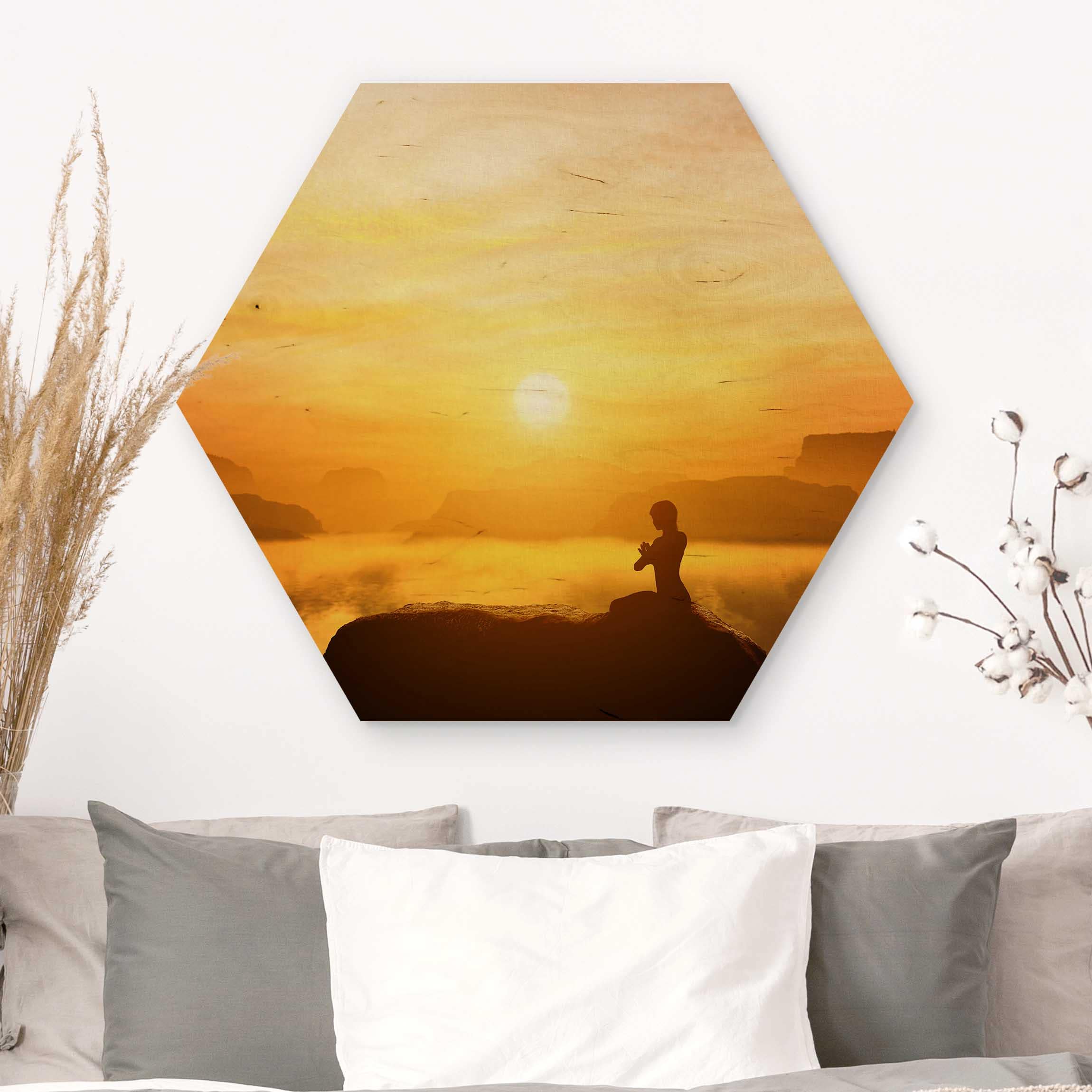 Hexagon-Holzbild Yoga Meditation