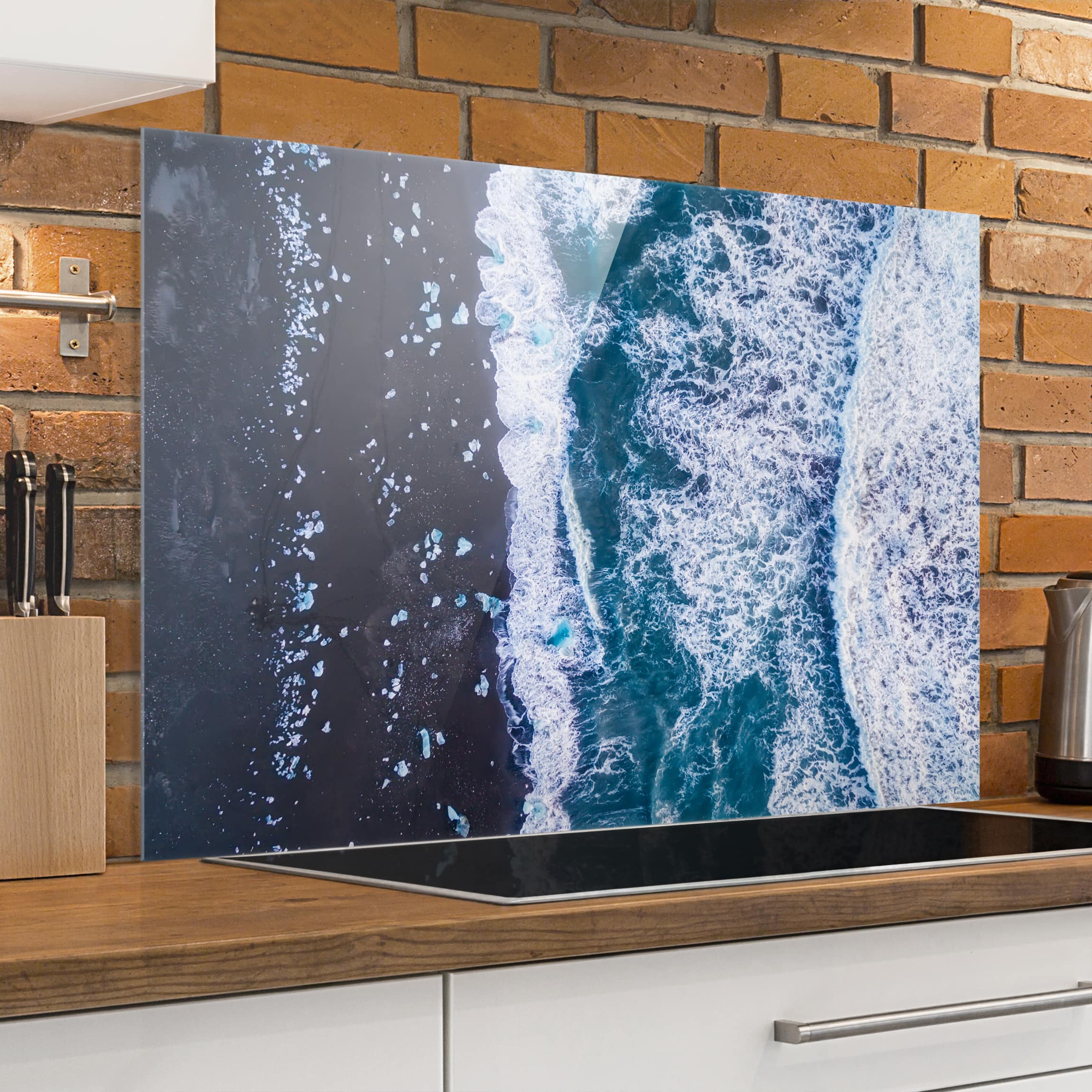 Glas Spritzschutz - Querformat 3:2 Luftbild - Jökulsárlón in Island vertikal