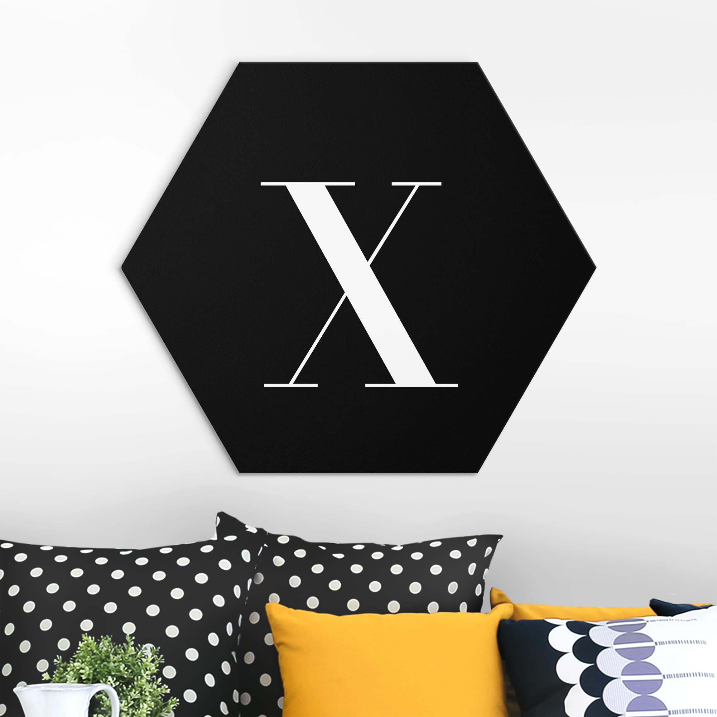 Hexagon-Alu-Dibond Bild Buchstabe Serif Schwarz X