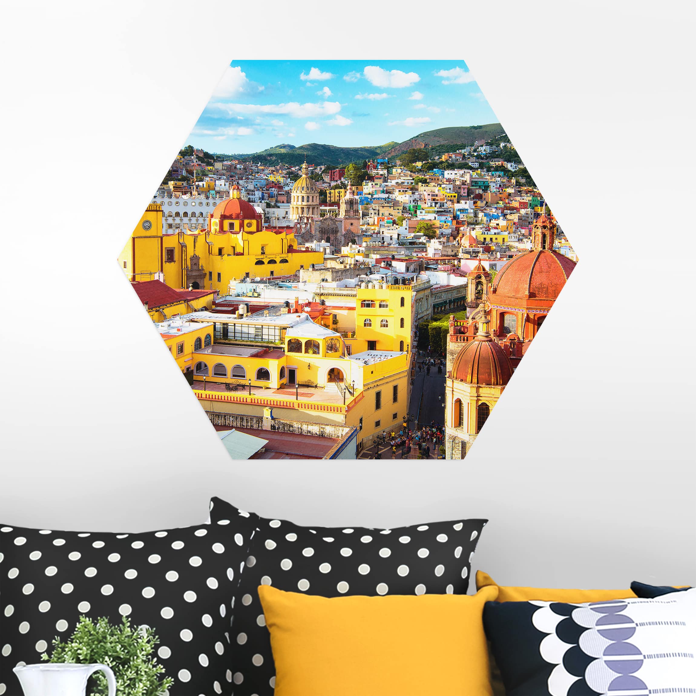 Hexagon-Alu-Dibond Bild Bunte Häuser Guanajuato
