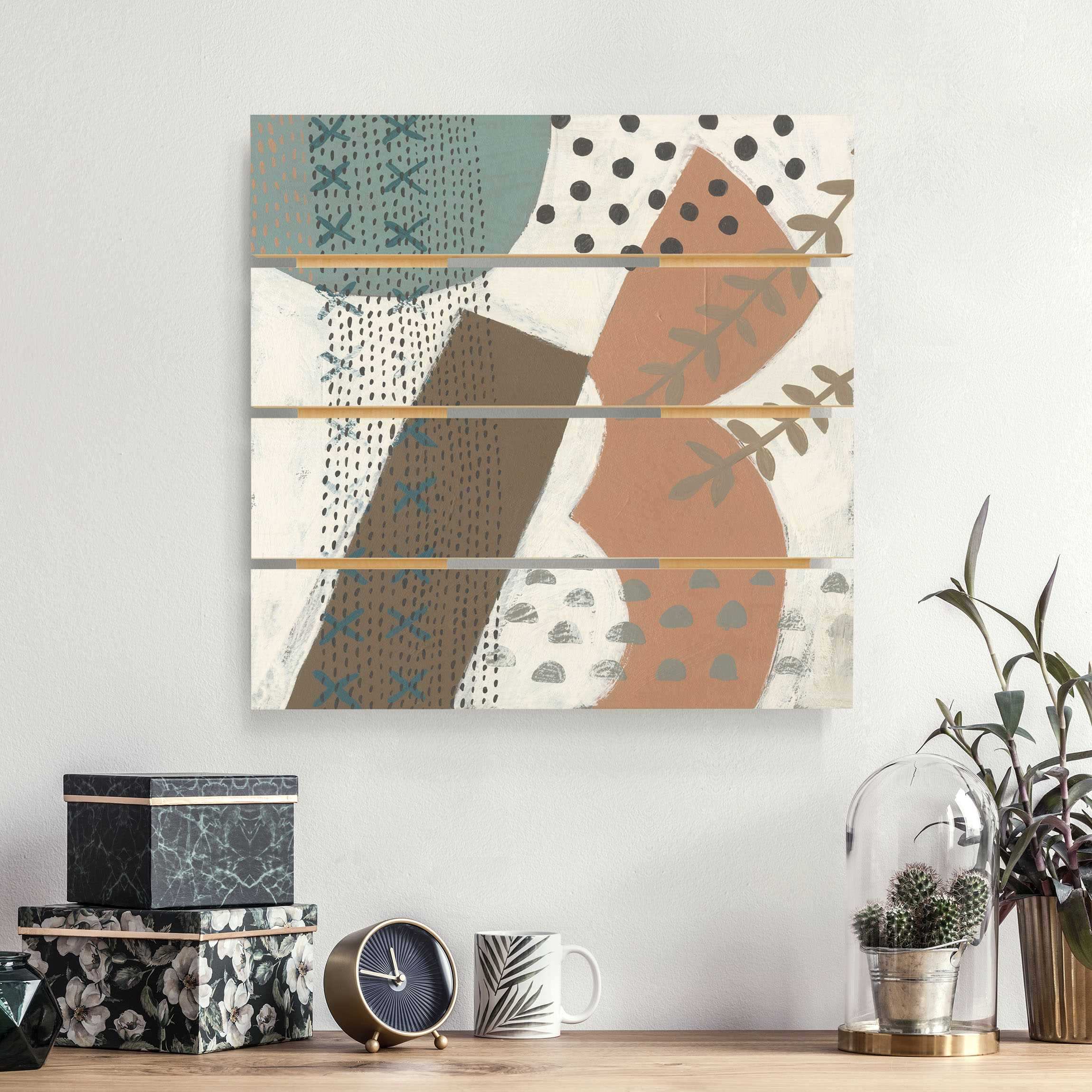 Holzbild Plankenoptik - Quadrat Karneval der Formen in Lachs I