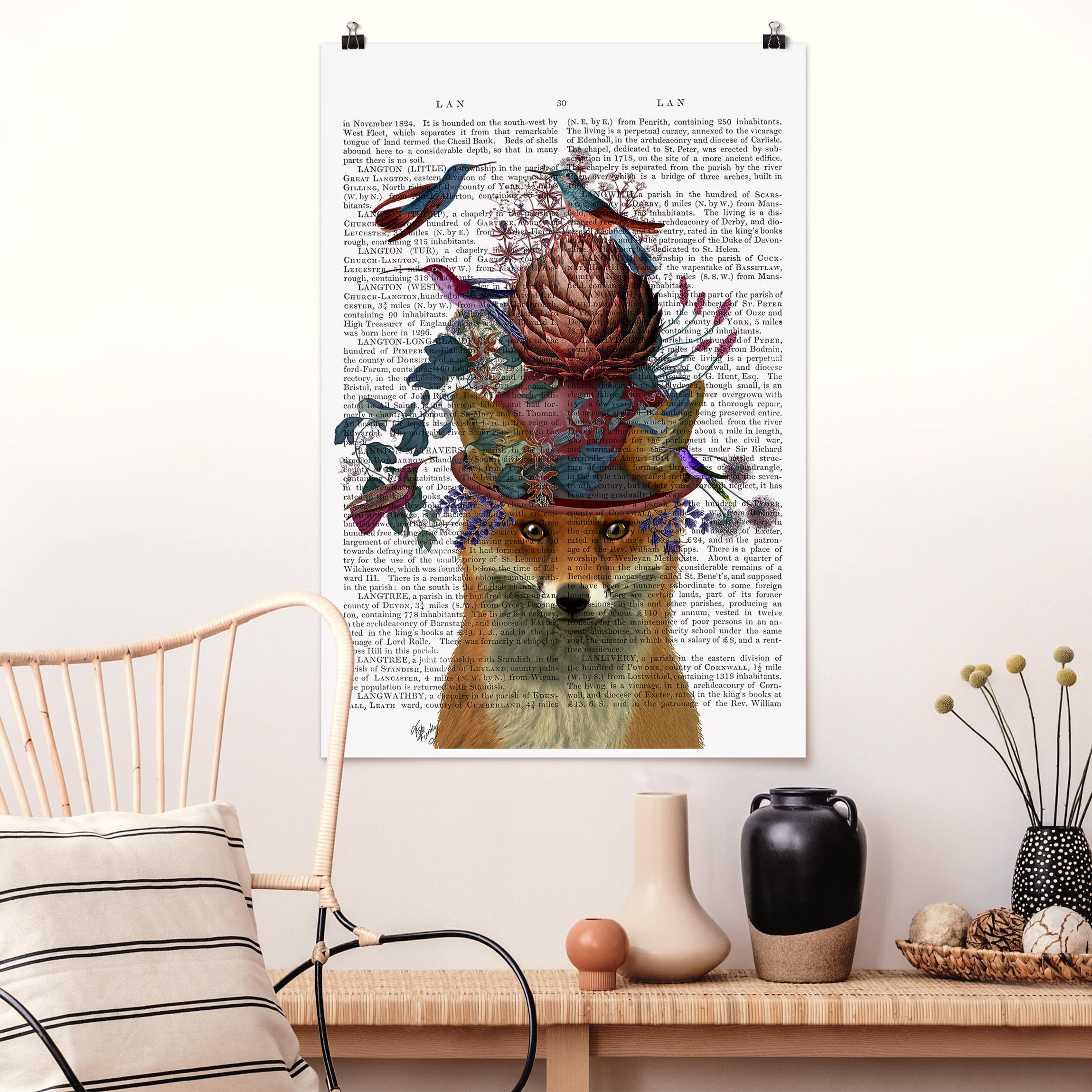 Poster - Hochformat Vogelfänger - Fuchs mit Artischocke