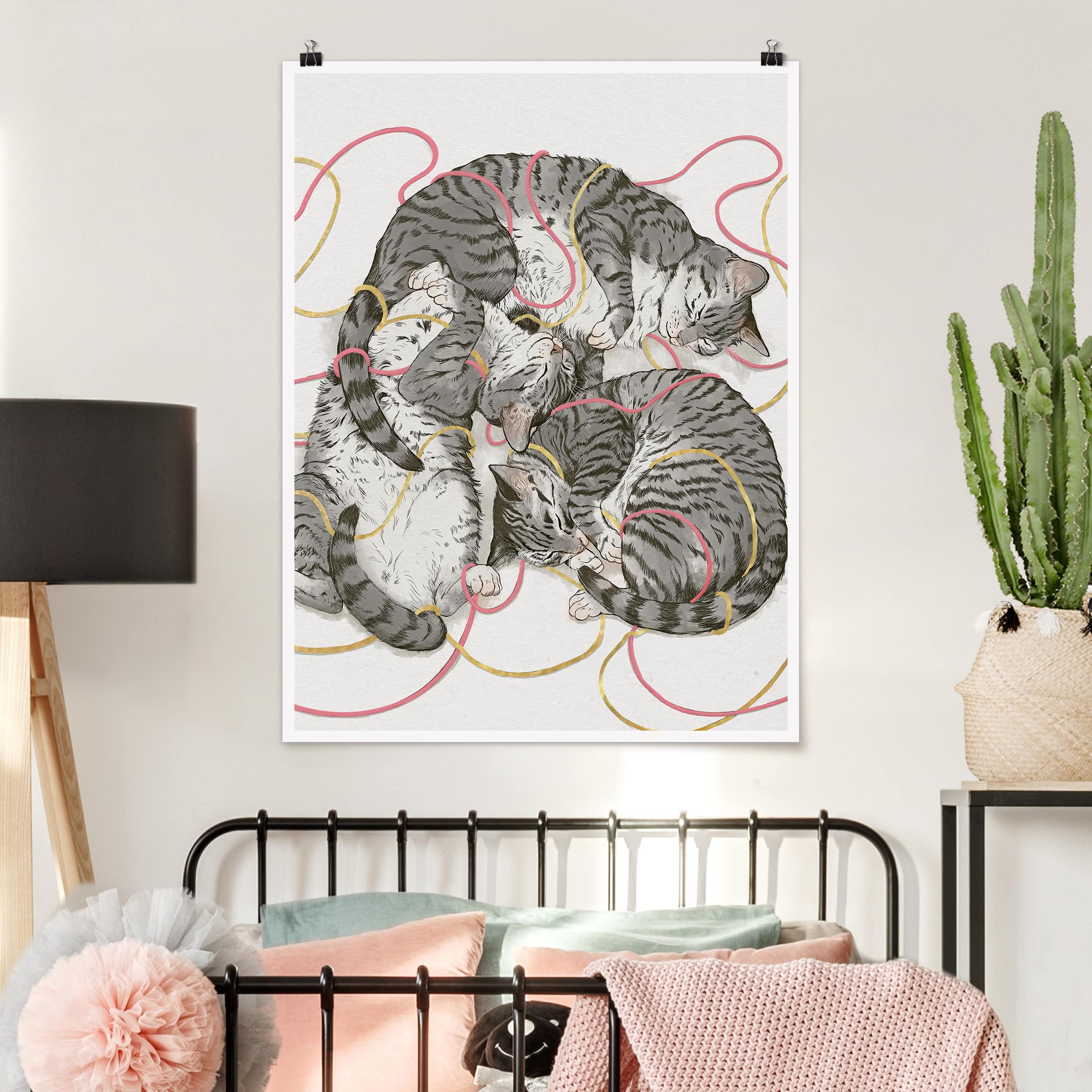 Poster - Hochformat Illustration Graue Katzen Malerei