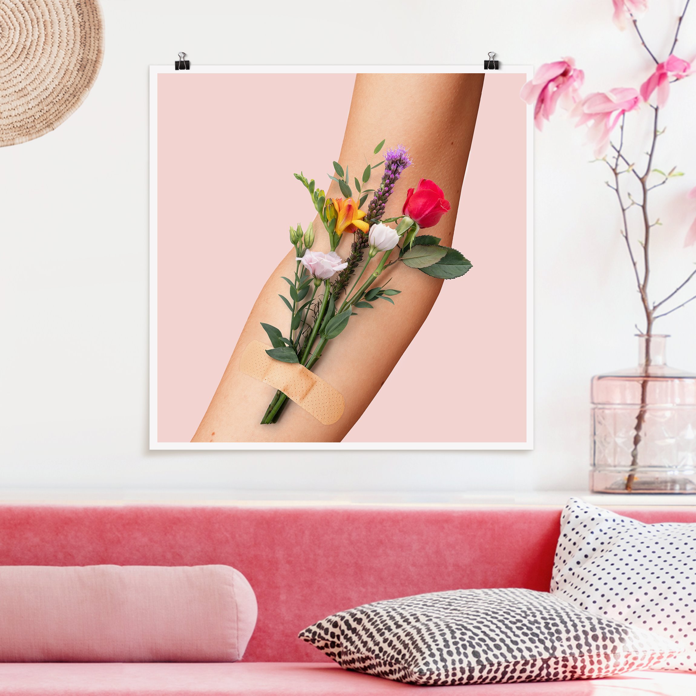 Poster - Quadrat Arm mit Blumen