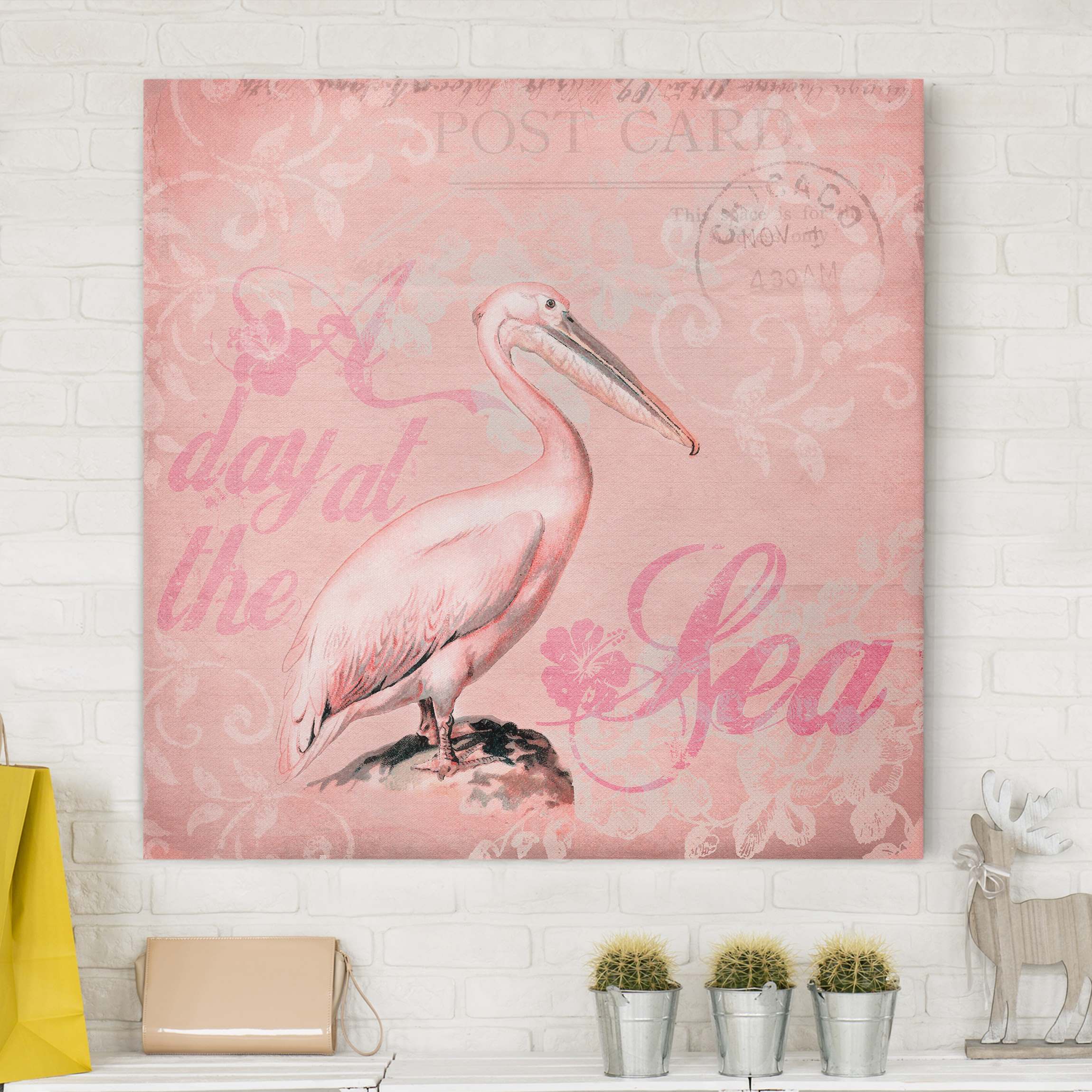 Leinwandbild Shabby Chic Collage - Pelikan