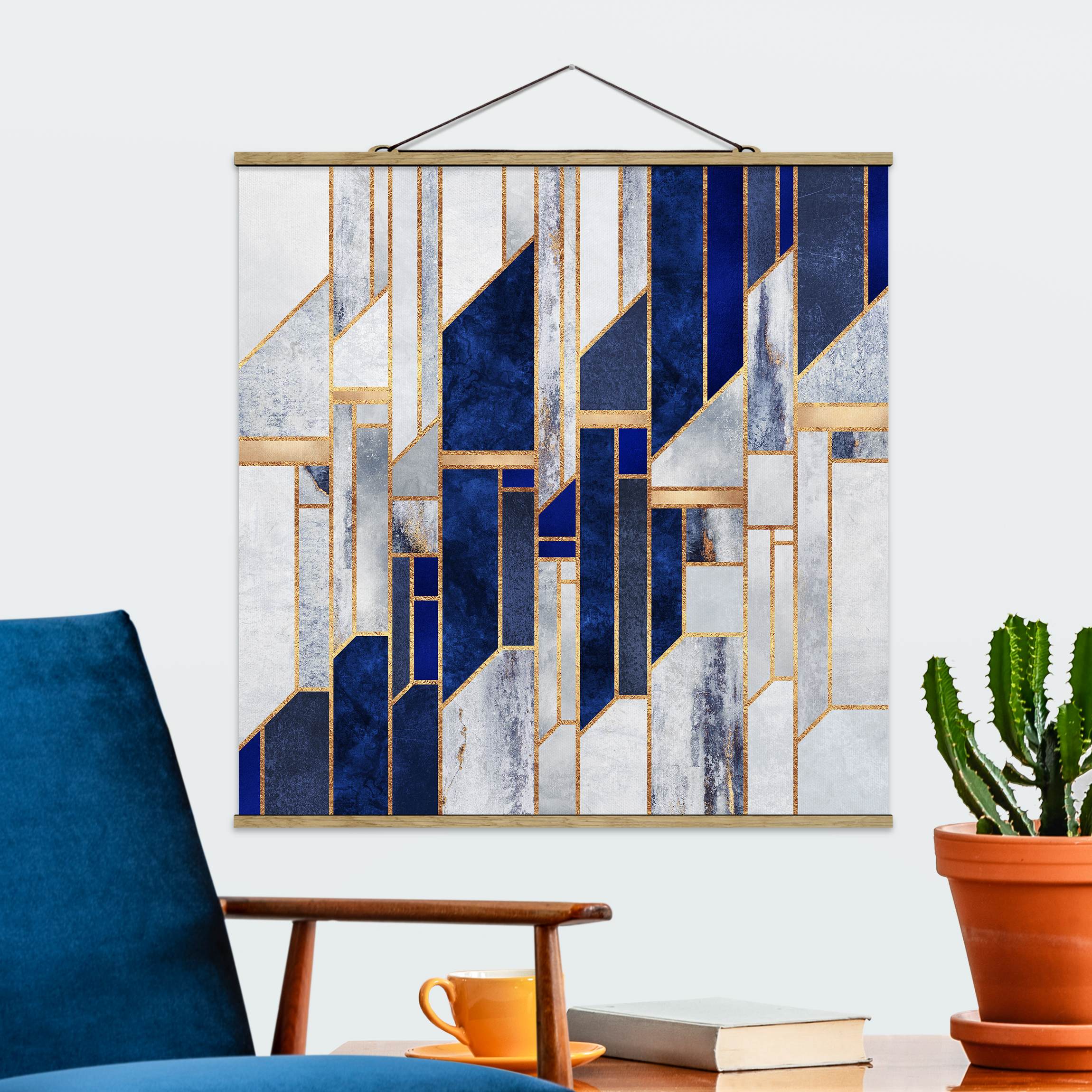 Stoffbild mit Posterleisten Geometrische Formen mit Gold