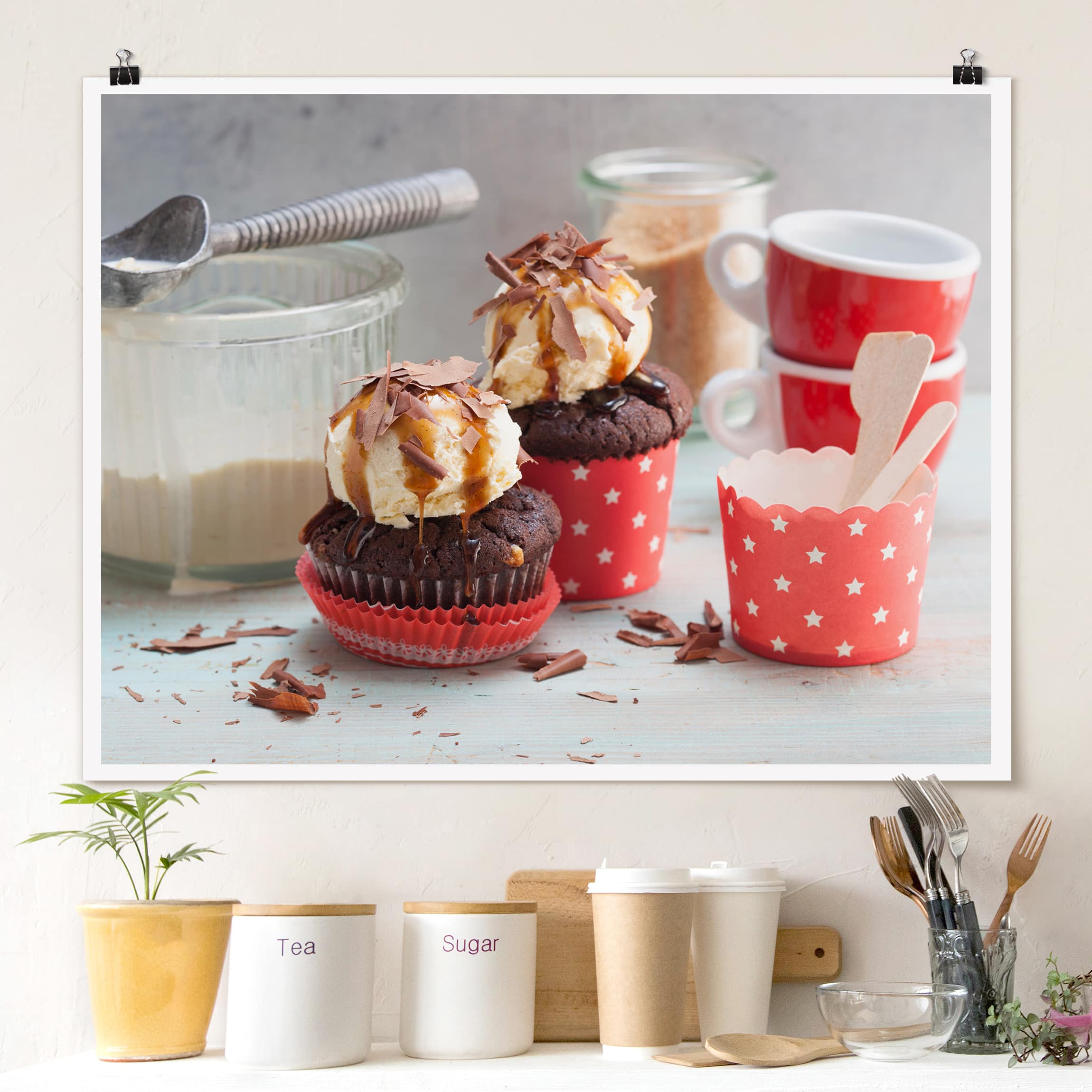 Poster Vintage Cupcakes mit Eis