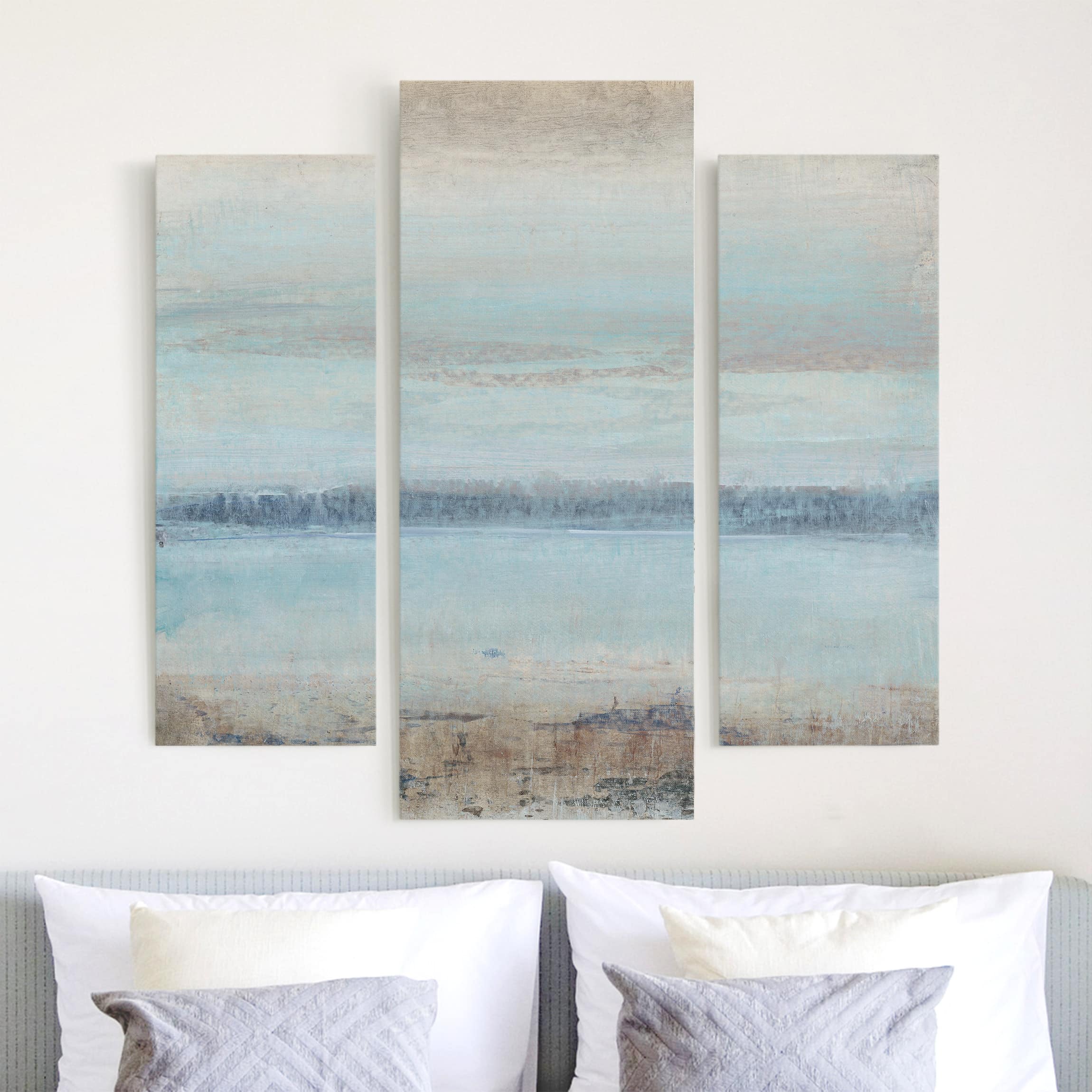3-teiliges Leinwandbild - Querformat Horizont über Blau II