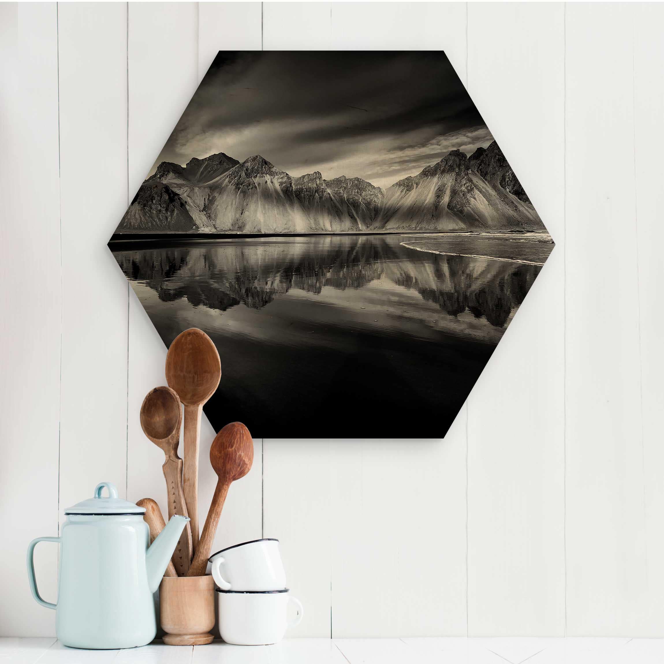 Hexagon-Holzbild Vesturhorn in Island