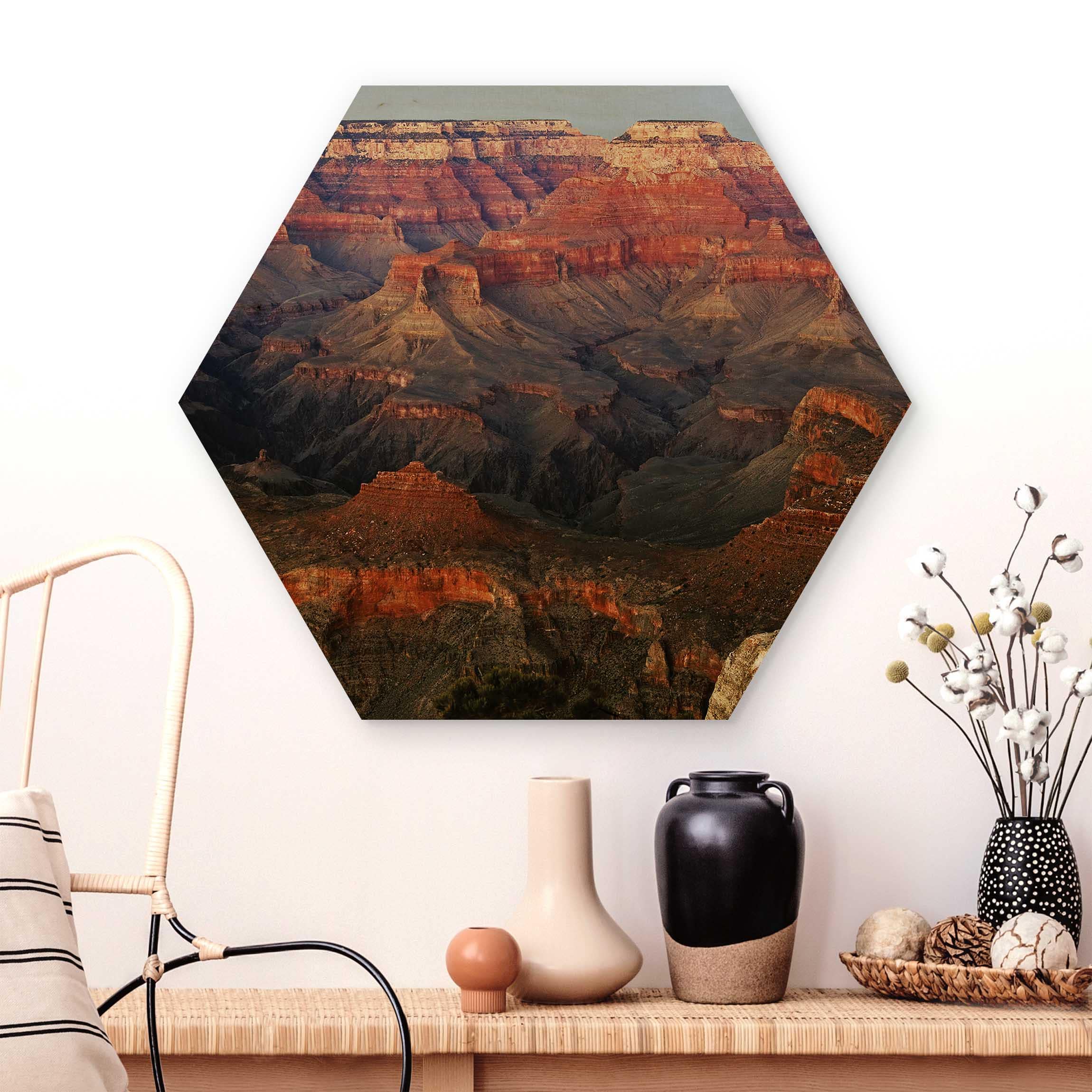 Hexagon-Holzbild Grand Canyon nach dem Sonnenuntergang