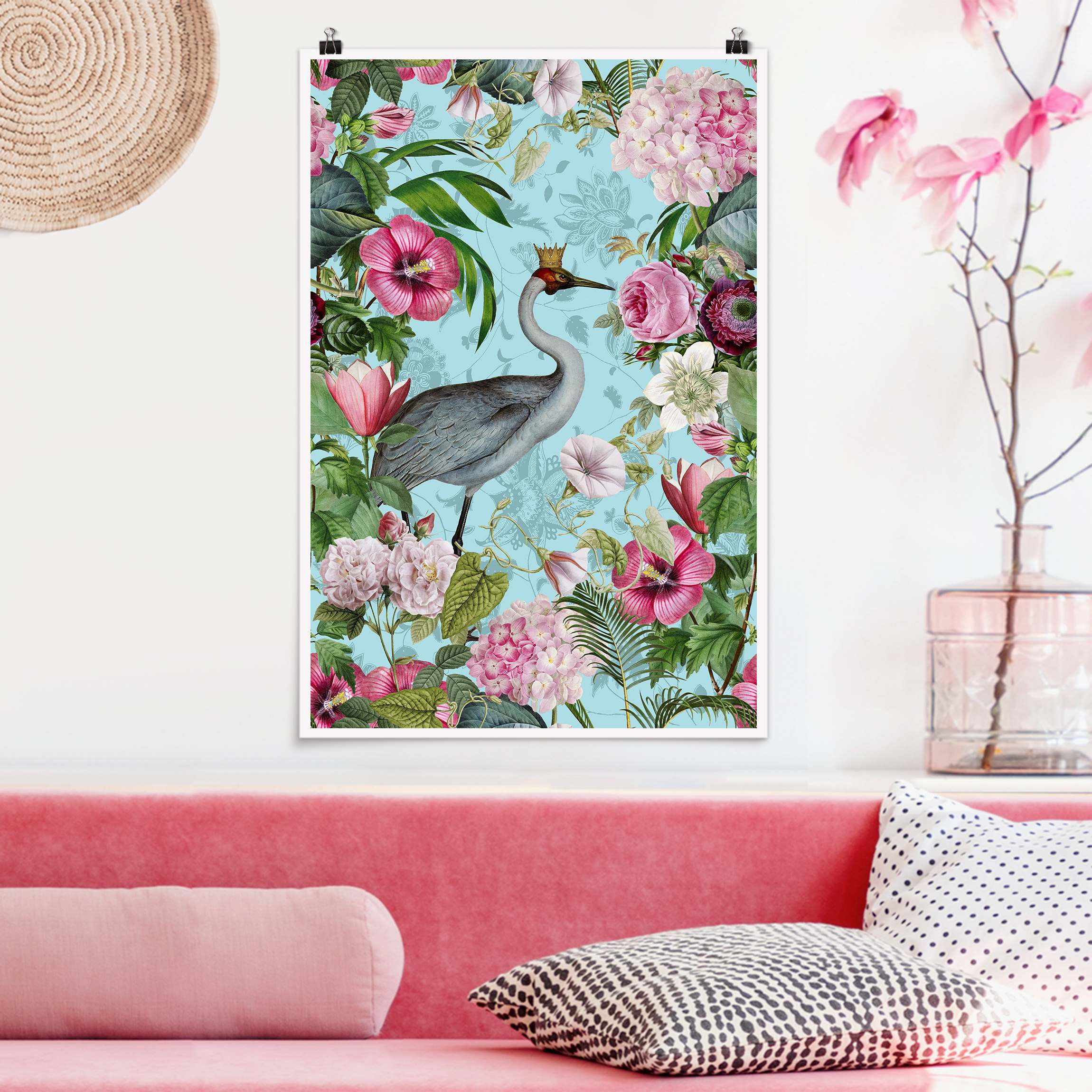 Poster Vintage Collage - Kranich mit Krone