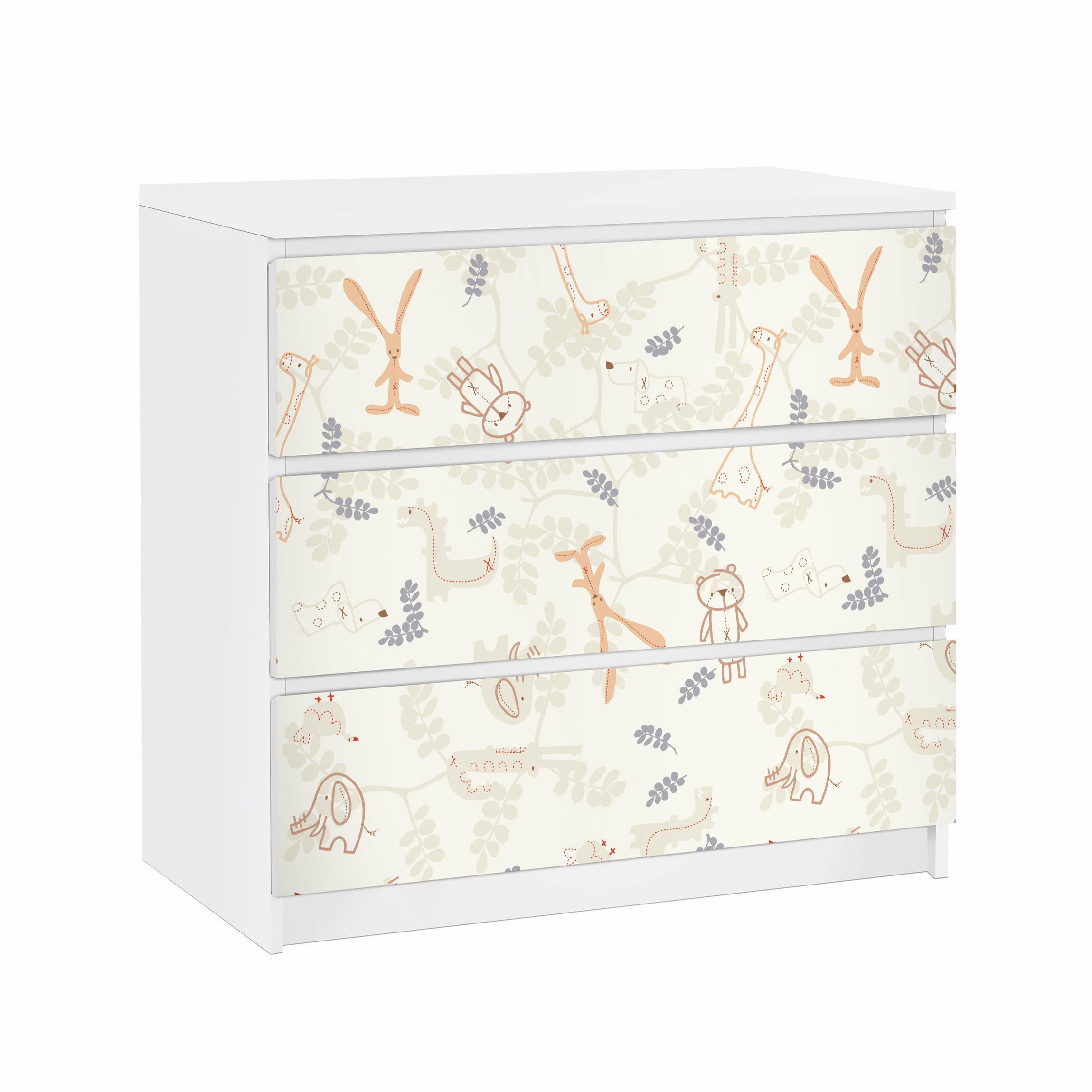 Möbelfolie für IKEA Malm Kommode 3 Schubladen Pastel Plushies