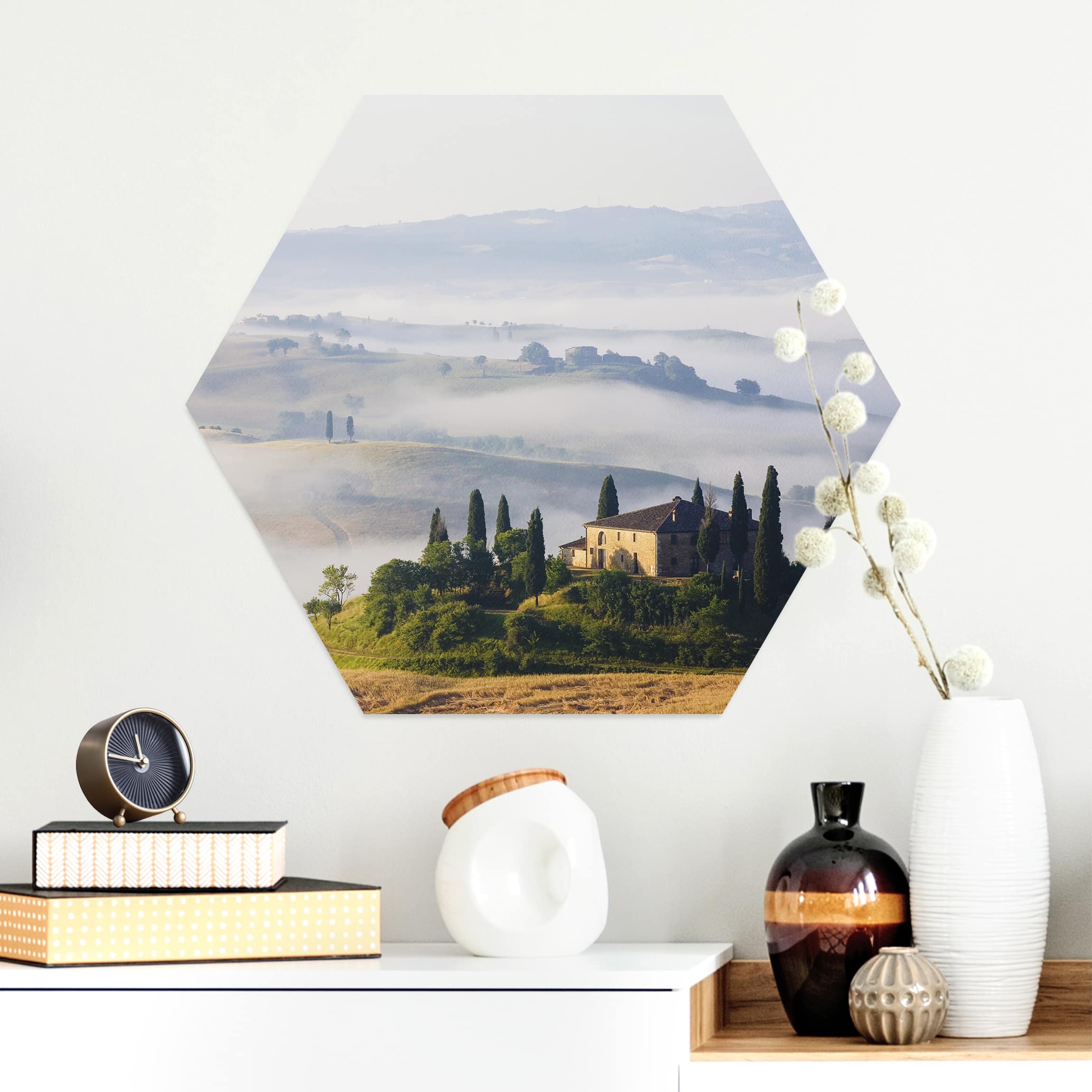Hexagon-Alu-Dibond Bild Landgut in der Toskana