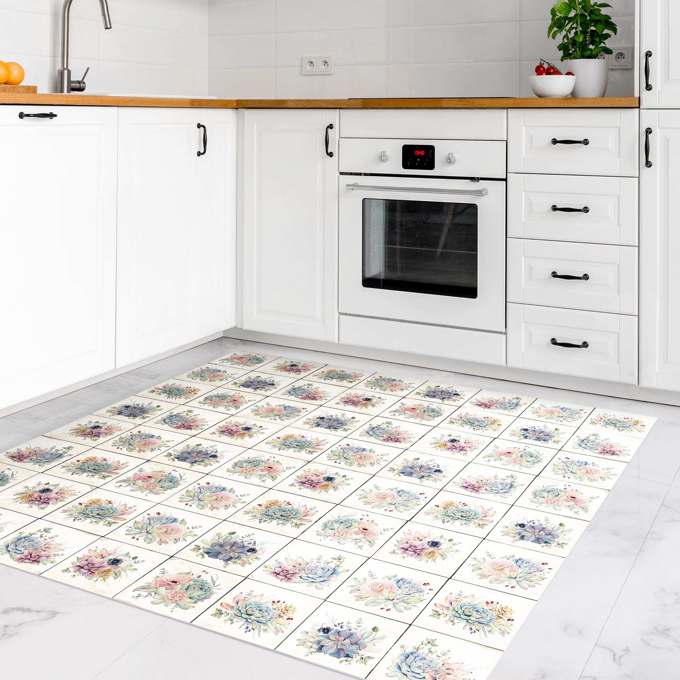 Vinylteppich Aquarell Blumen Landhaus