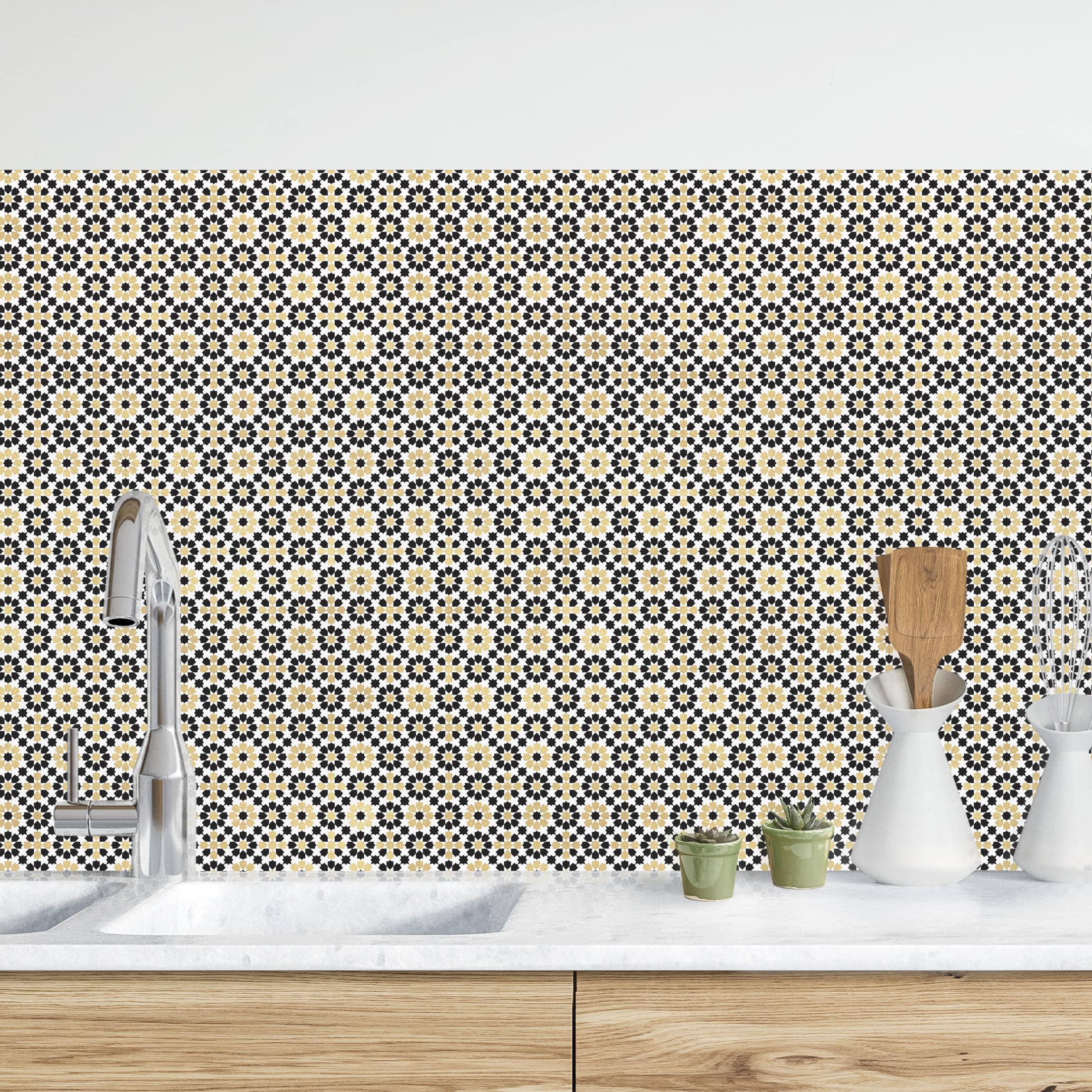 Küchenrückwand Orientalisches Muster mit goldenen Blüten