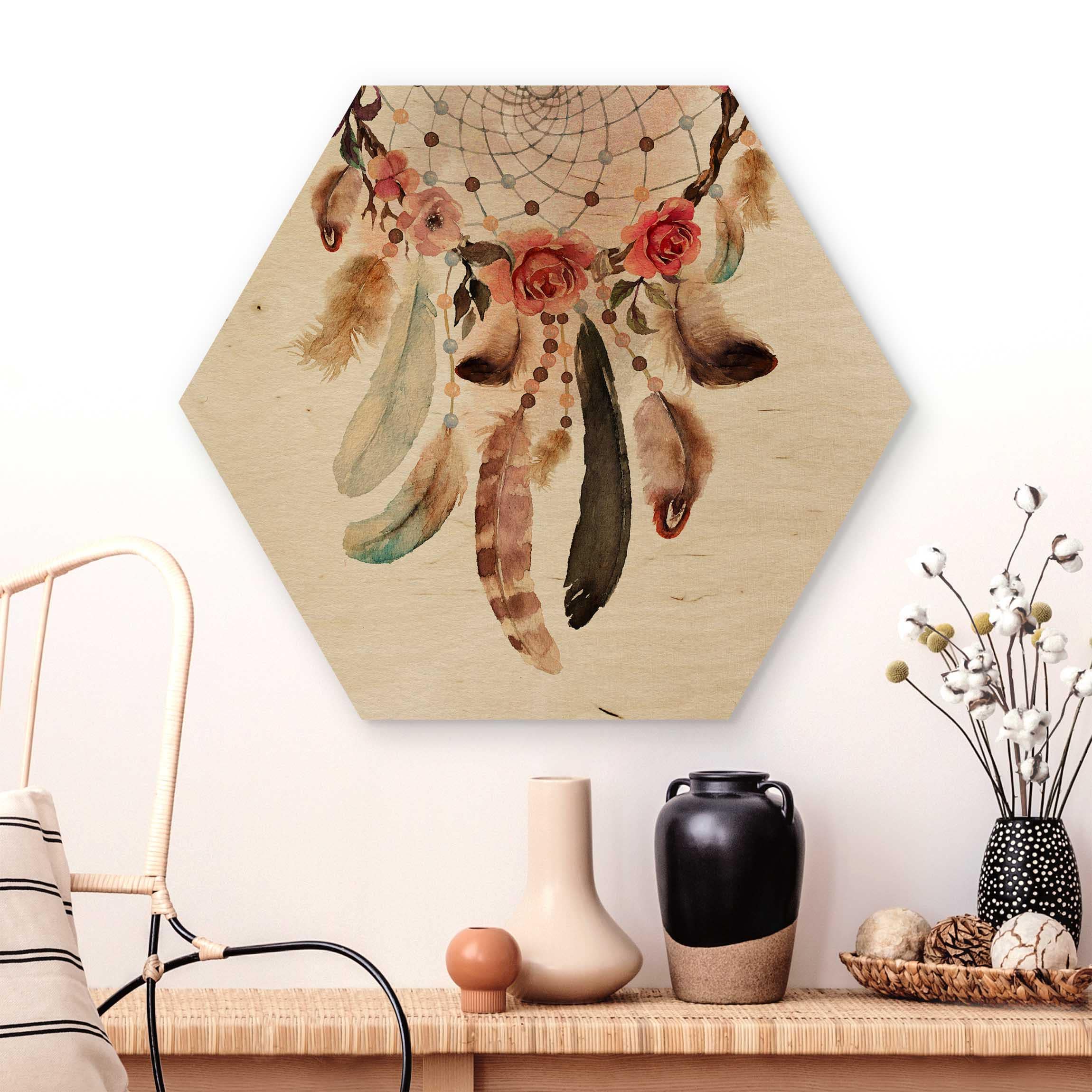 Hexagon-Holzbild Traumfänger mit Perlen