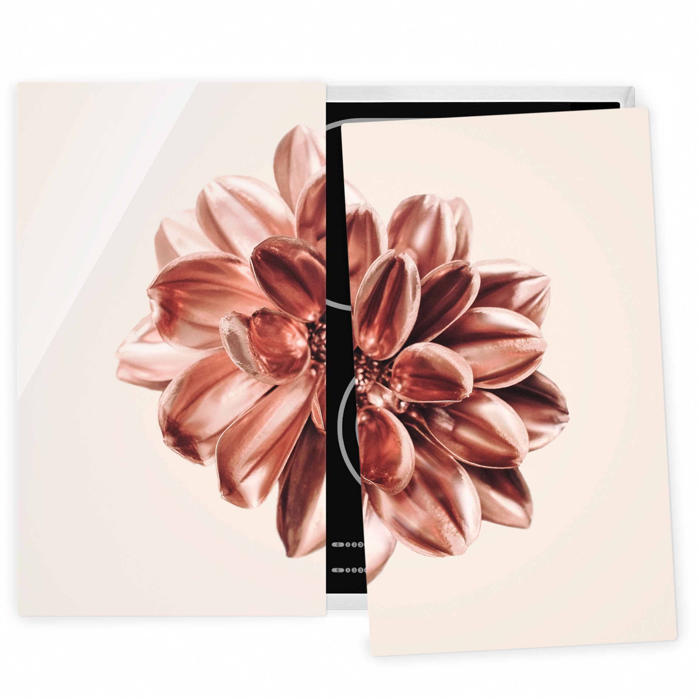 Herdabdeckplatte Blumen Dahlie Rosegold Metallic Rosa