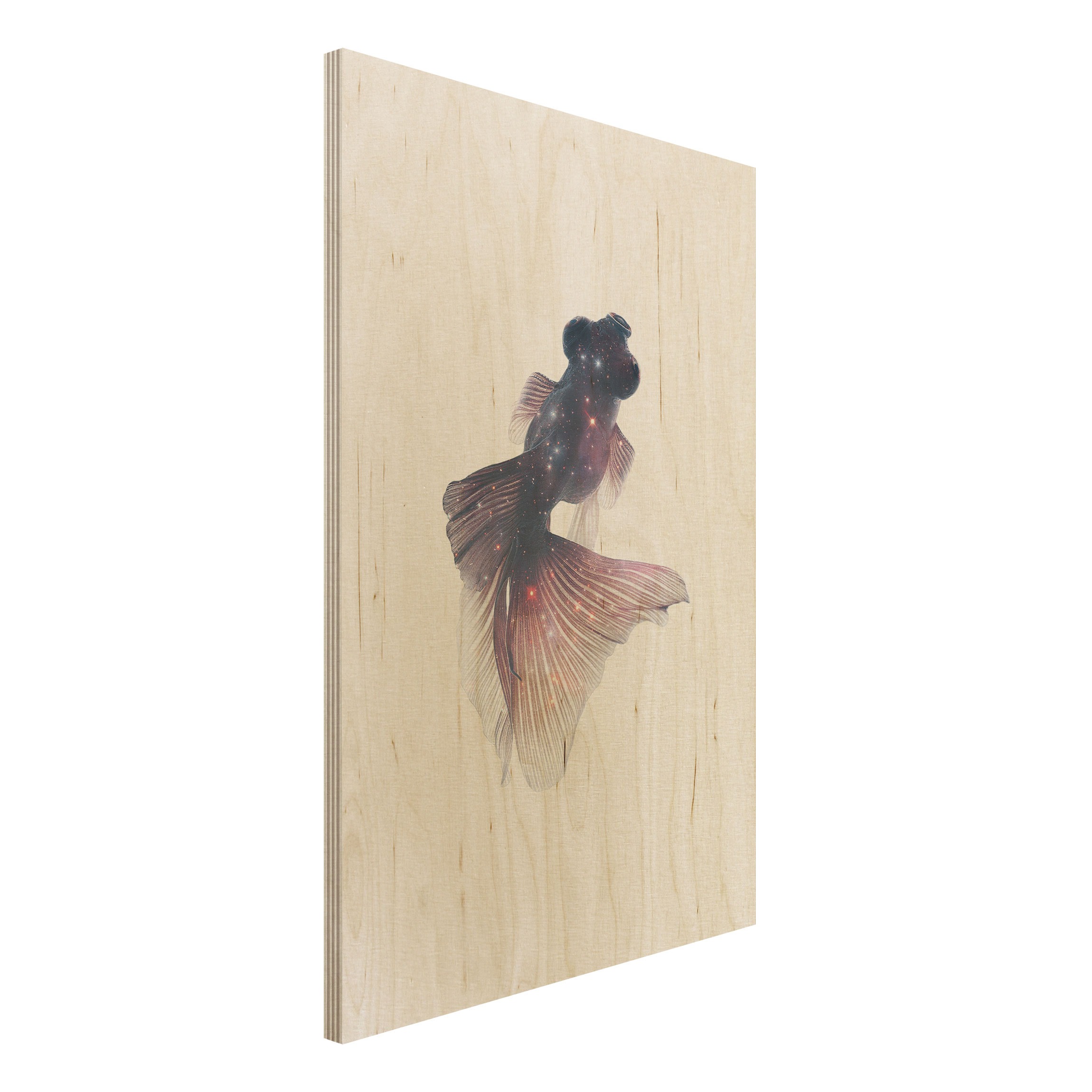 Holzbild - Hochformat 2:3 Fisch mit Galaxie
