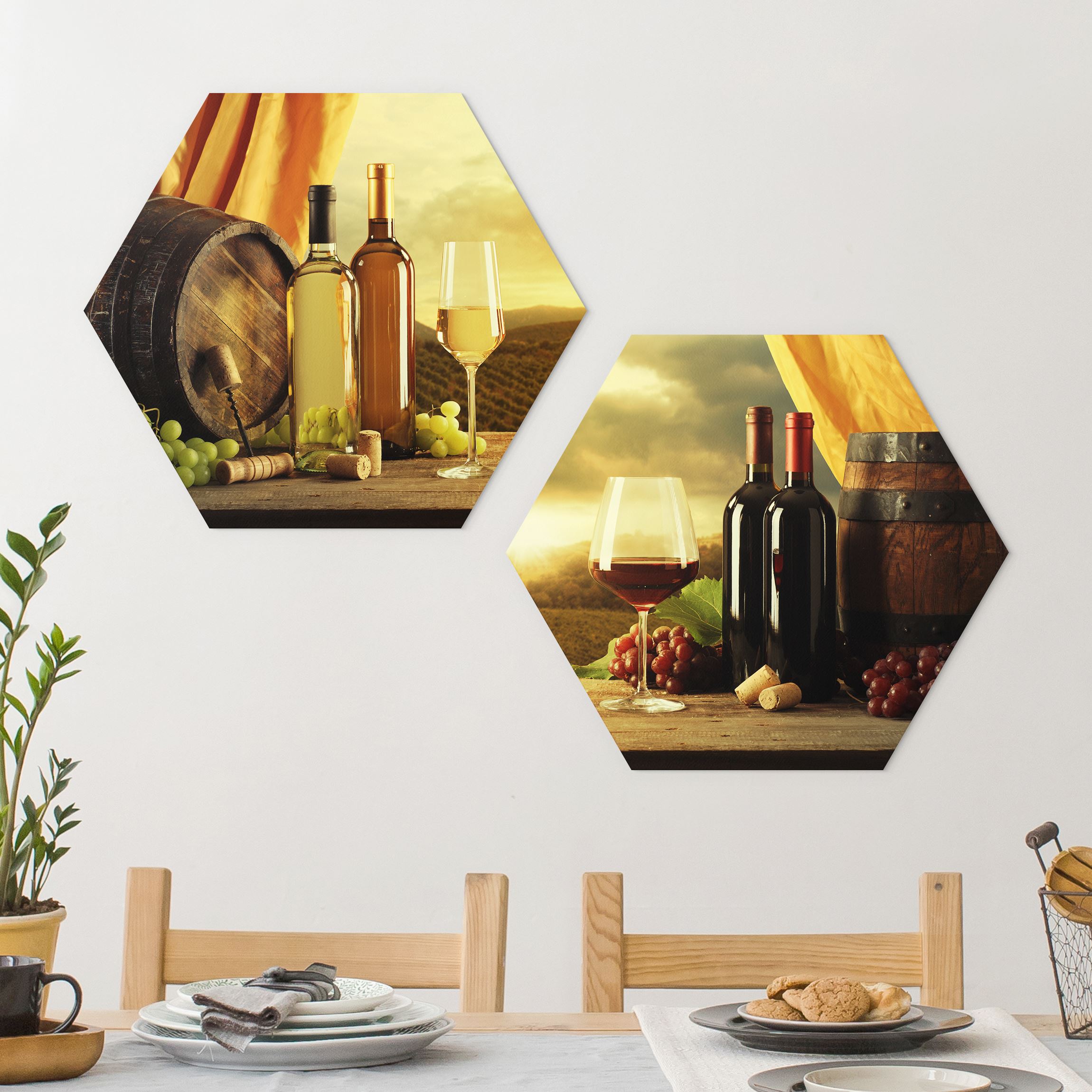 2-teiliges Hexagon-Forexbild Wein mit Ausblick