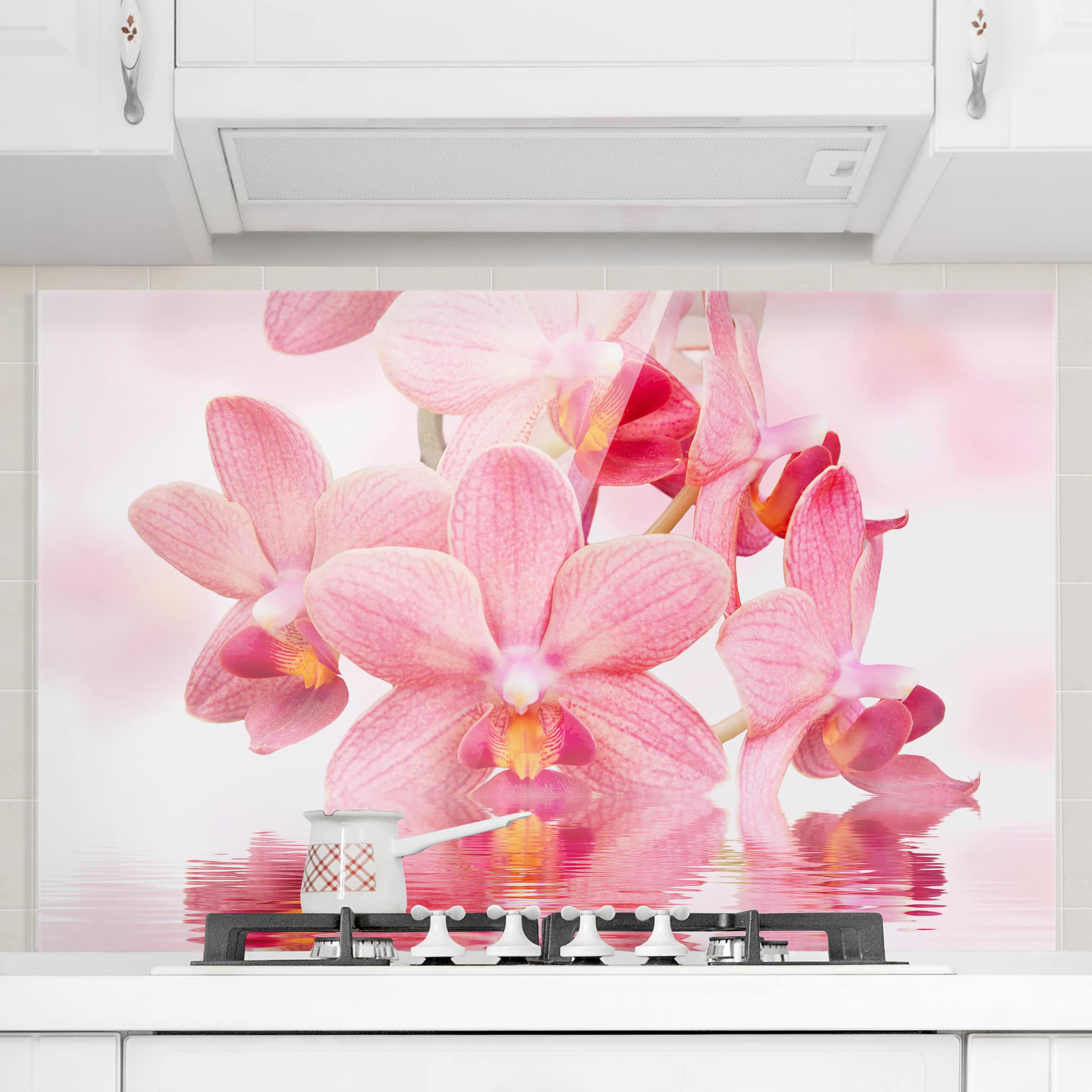 Glas Spritzschutz - Querformat 3:2 Rosa Orchideen auf Wasser