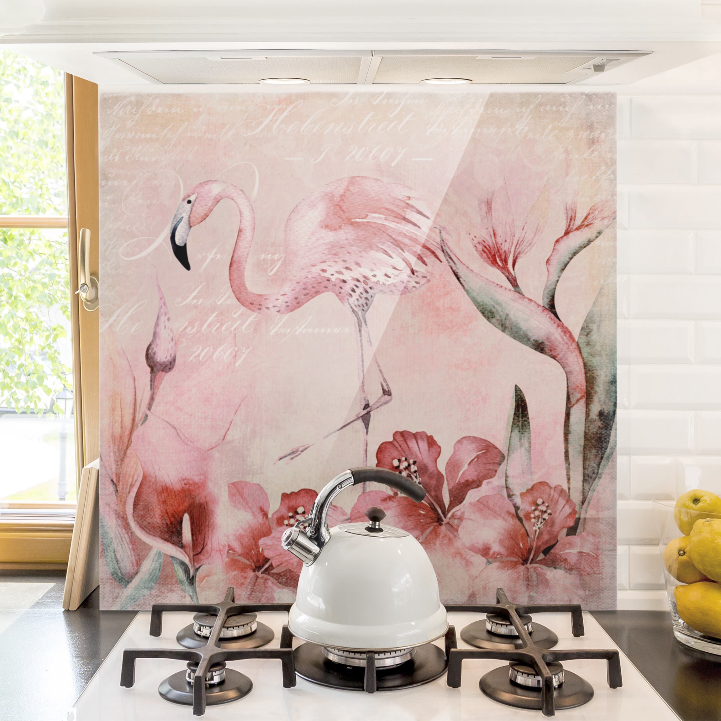 Glas Spritzschutz Shabby Chic Collage - Flamingo