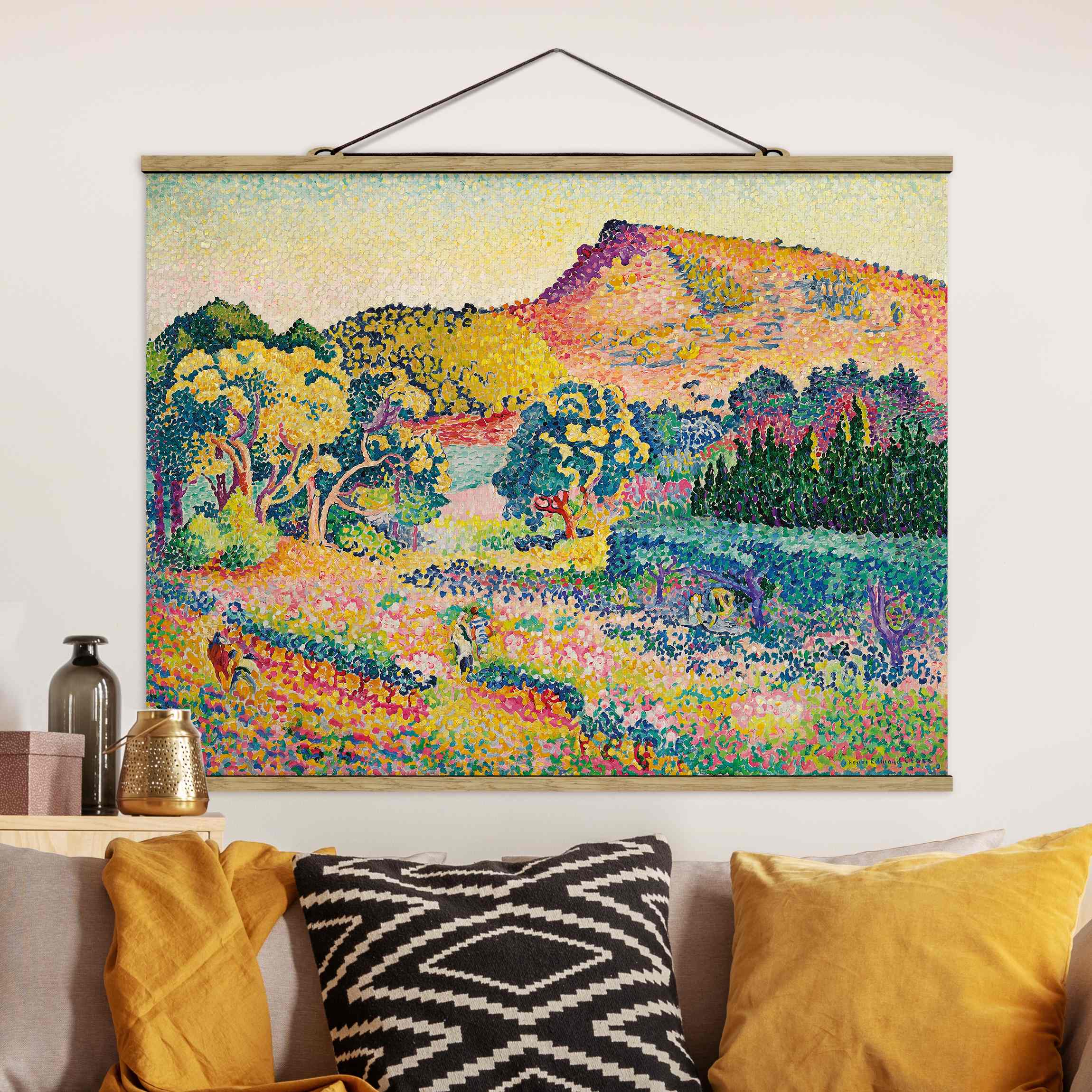 Stoffbild mit Posterleisten Henri Edmond Cross - Landschaft mit Le Cap Nègre