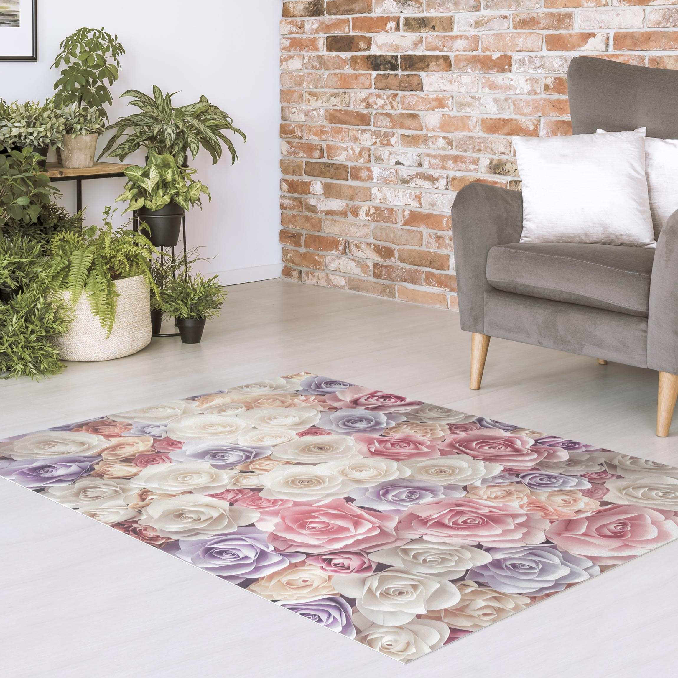 Vinylteppich Pastell Paper Art Rosen