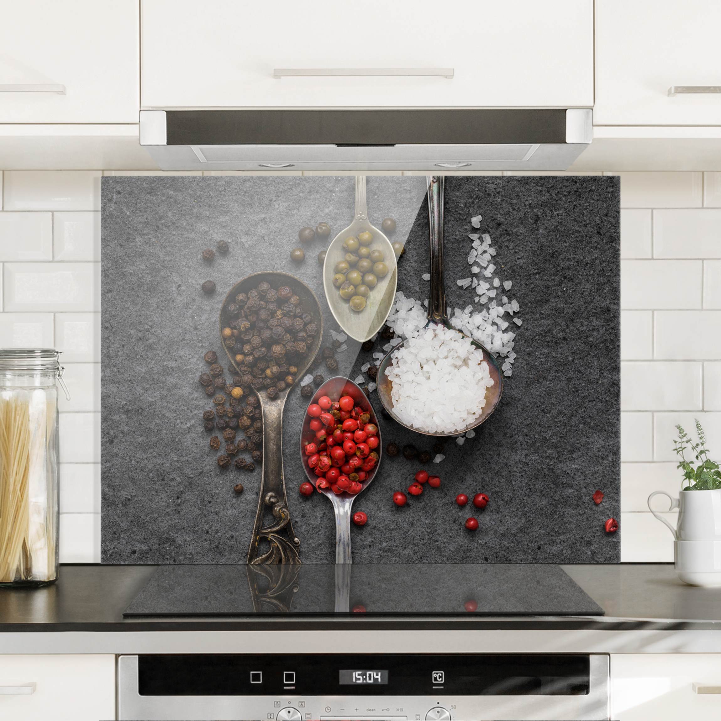 Glas Spritzschutz Gewürze in Antiklöffeln