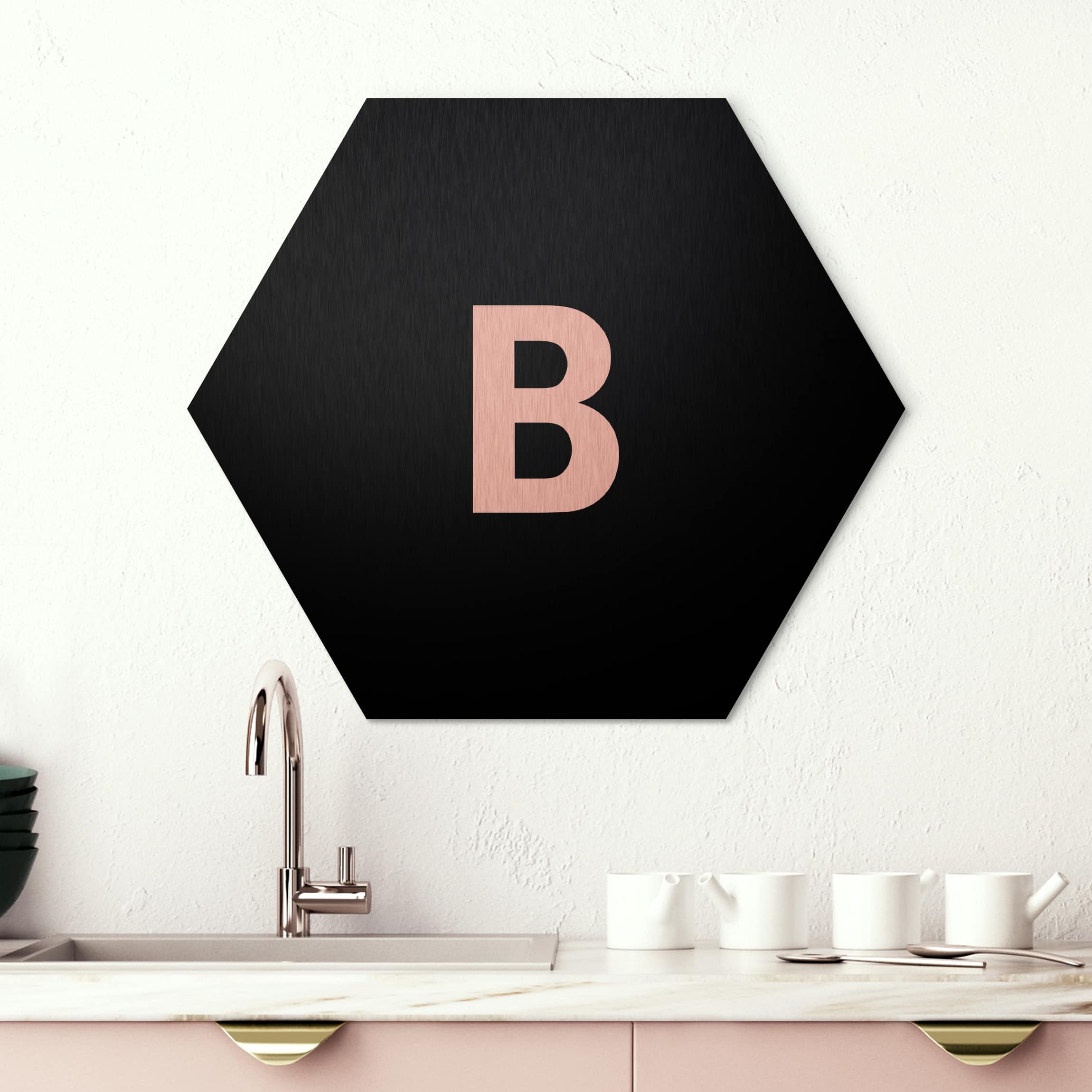 Hexagon-Alu-Dibond Bild Buchstabe Schwarz B