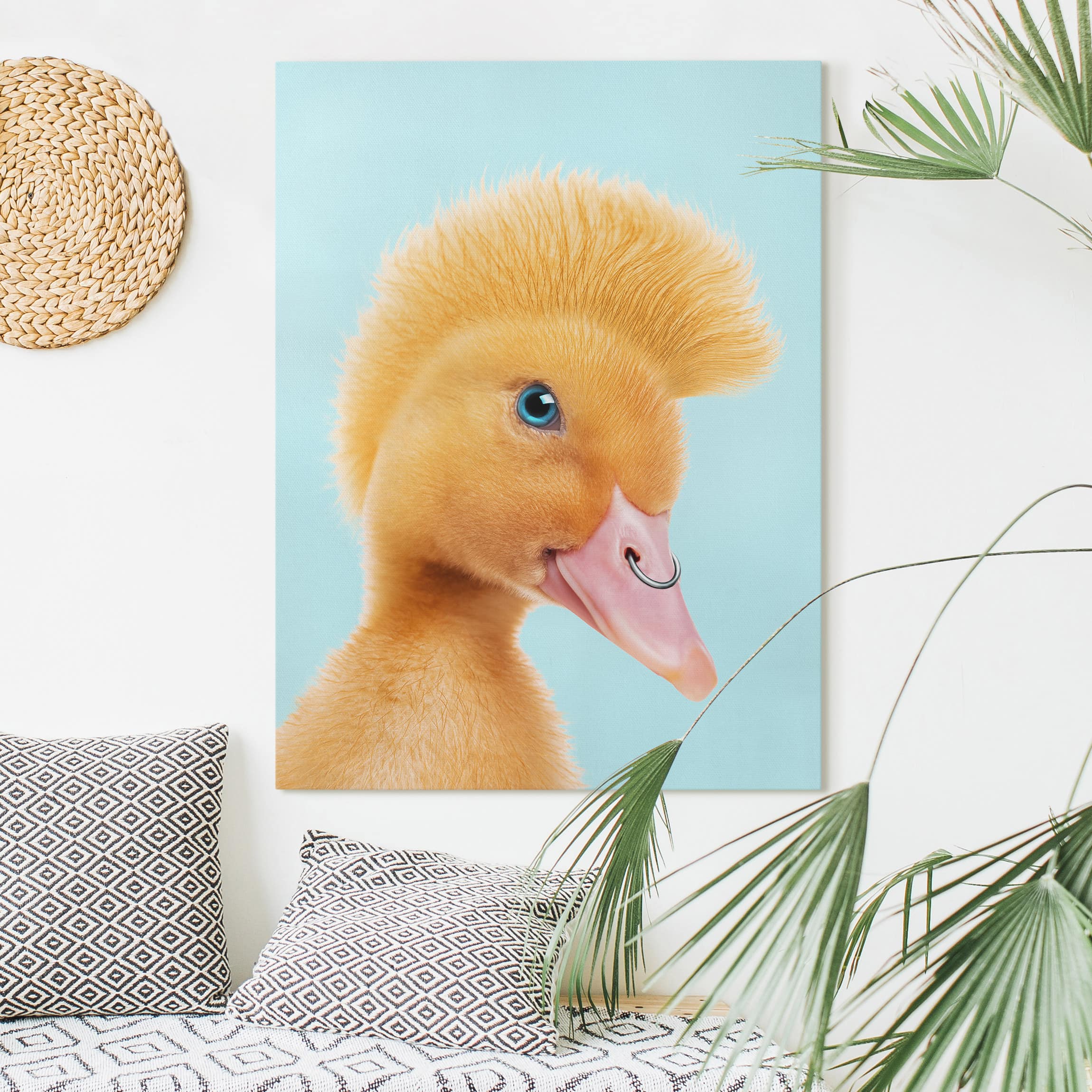 Leinwandbild Küken mit Piercing