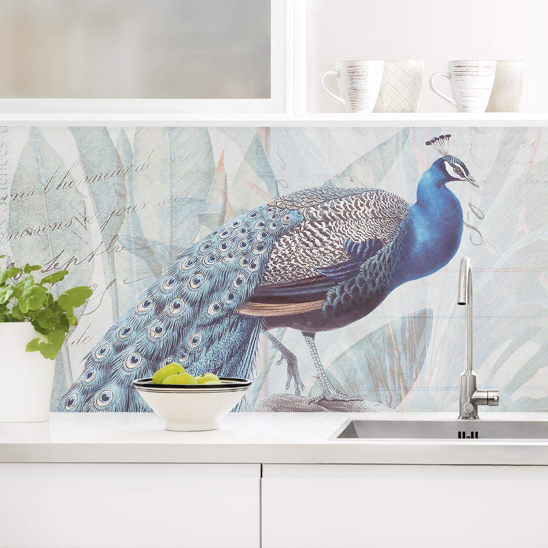 Küchenrückwand Shabby Chic Collage - Pfau