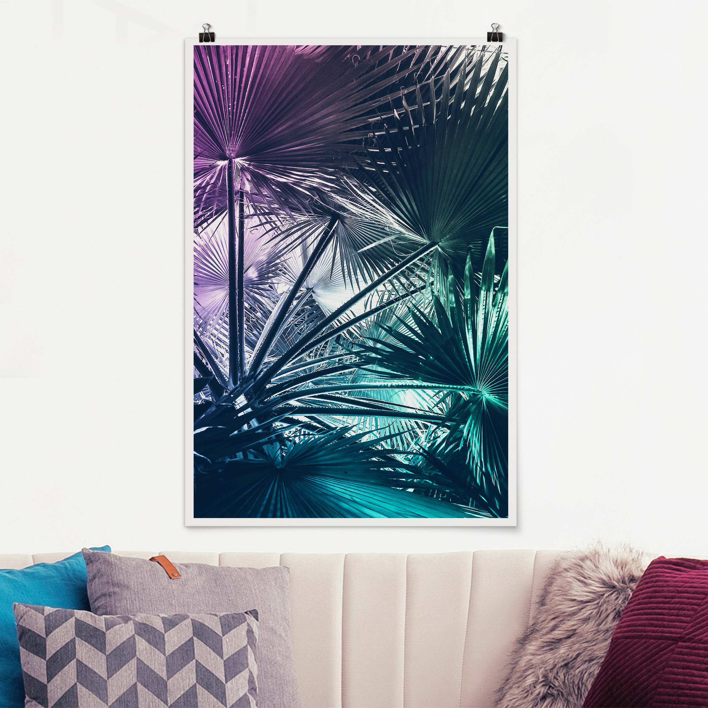 Poster Tropische Pflanzen Palmenblatt in Türkis III
