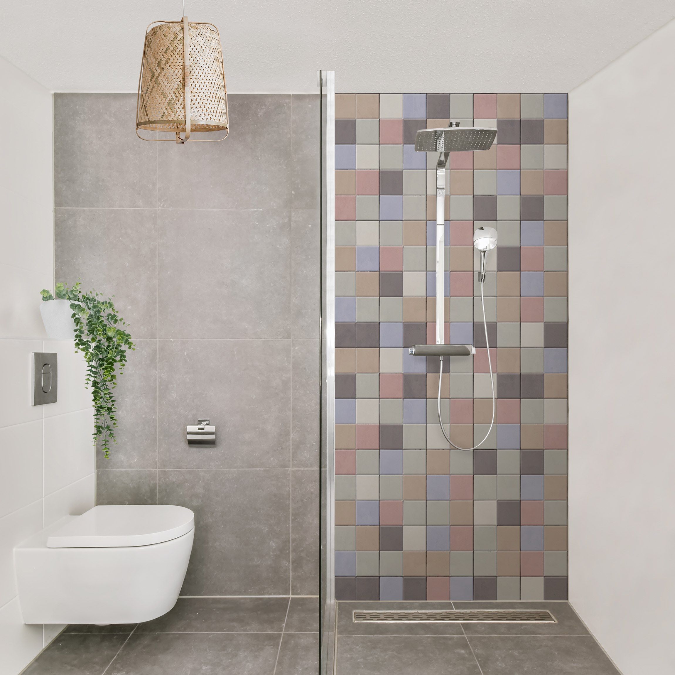 Duschrückwand Mosaik Fliesen - Shabby Bunt
