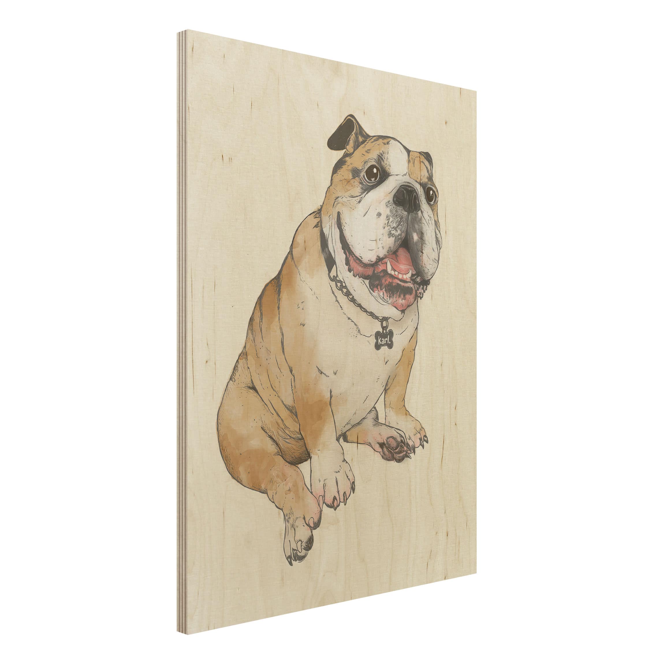 Holzbild Illustration Hund Bulldogge Malerei