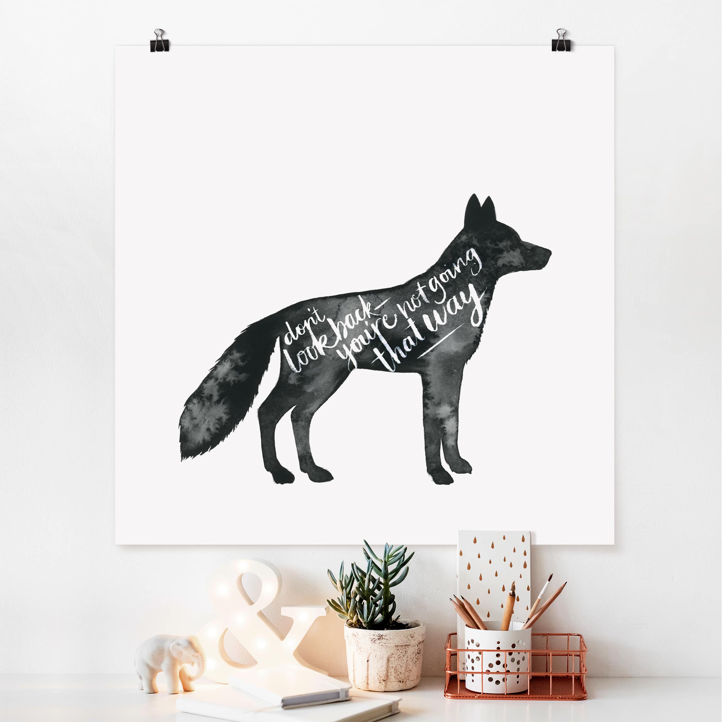 Poster - Quadrat Tiere mit Weisheit - Fuchs