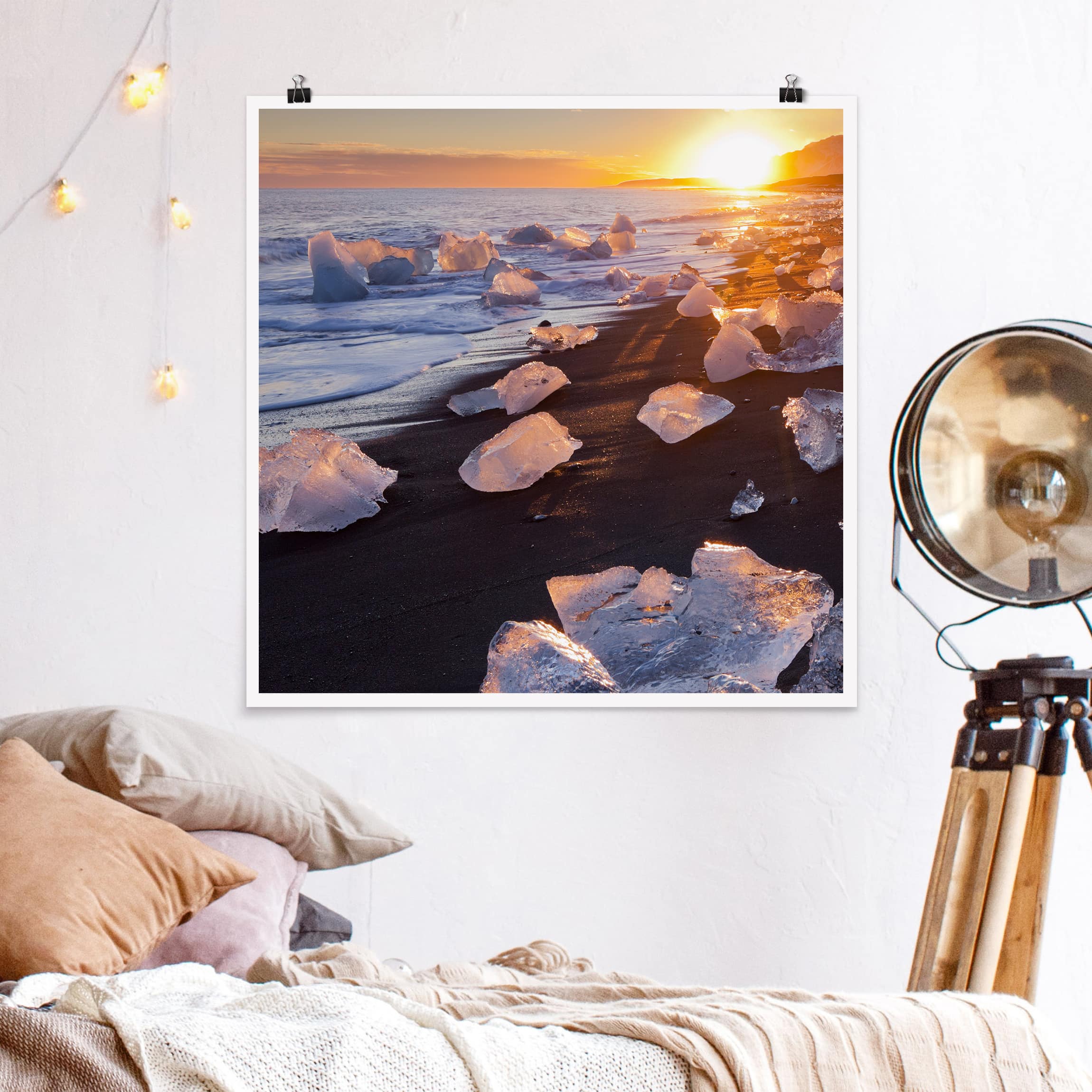 Poster Eisbrocken am Strand Island