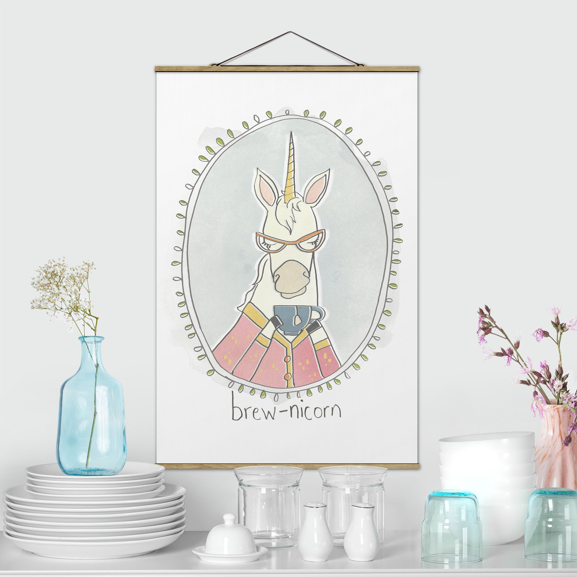 Stoffbild - Hochformat Koffeinhaltiges Einhorn