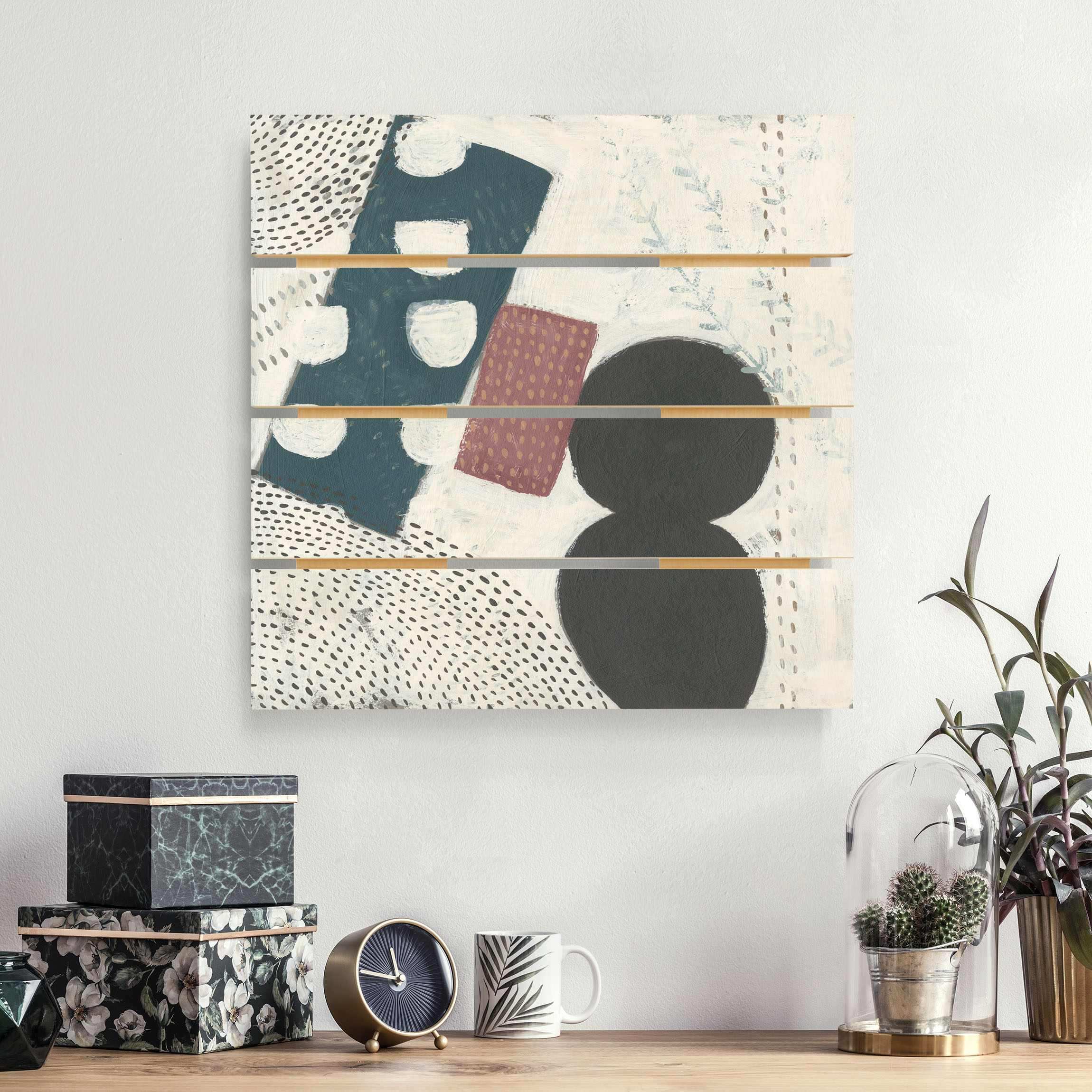 Holzbild Plankenoptik - Quadrat Karneval der Formen in Petrol I