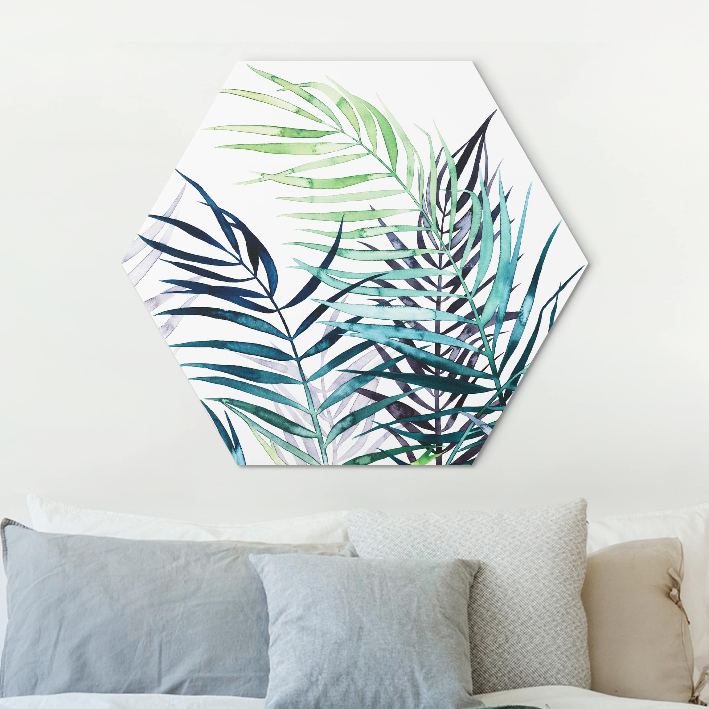 Hexagon-Alu-Dibond Bild Exotisches Blattwerk - Palme
