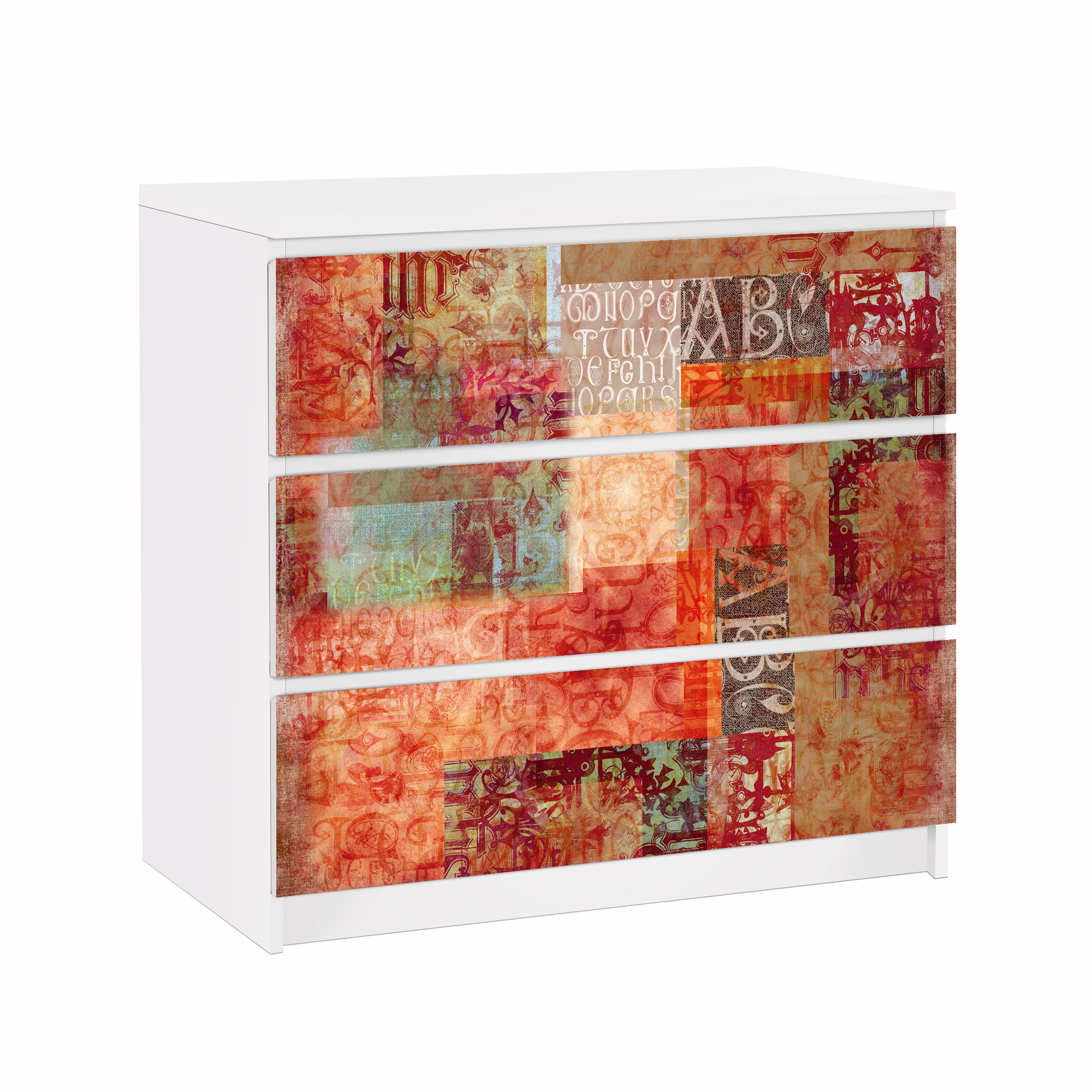 Möbelfolie für IKEA Malm Kommode 3 Schubladen Schriftmuster