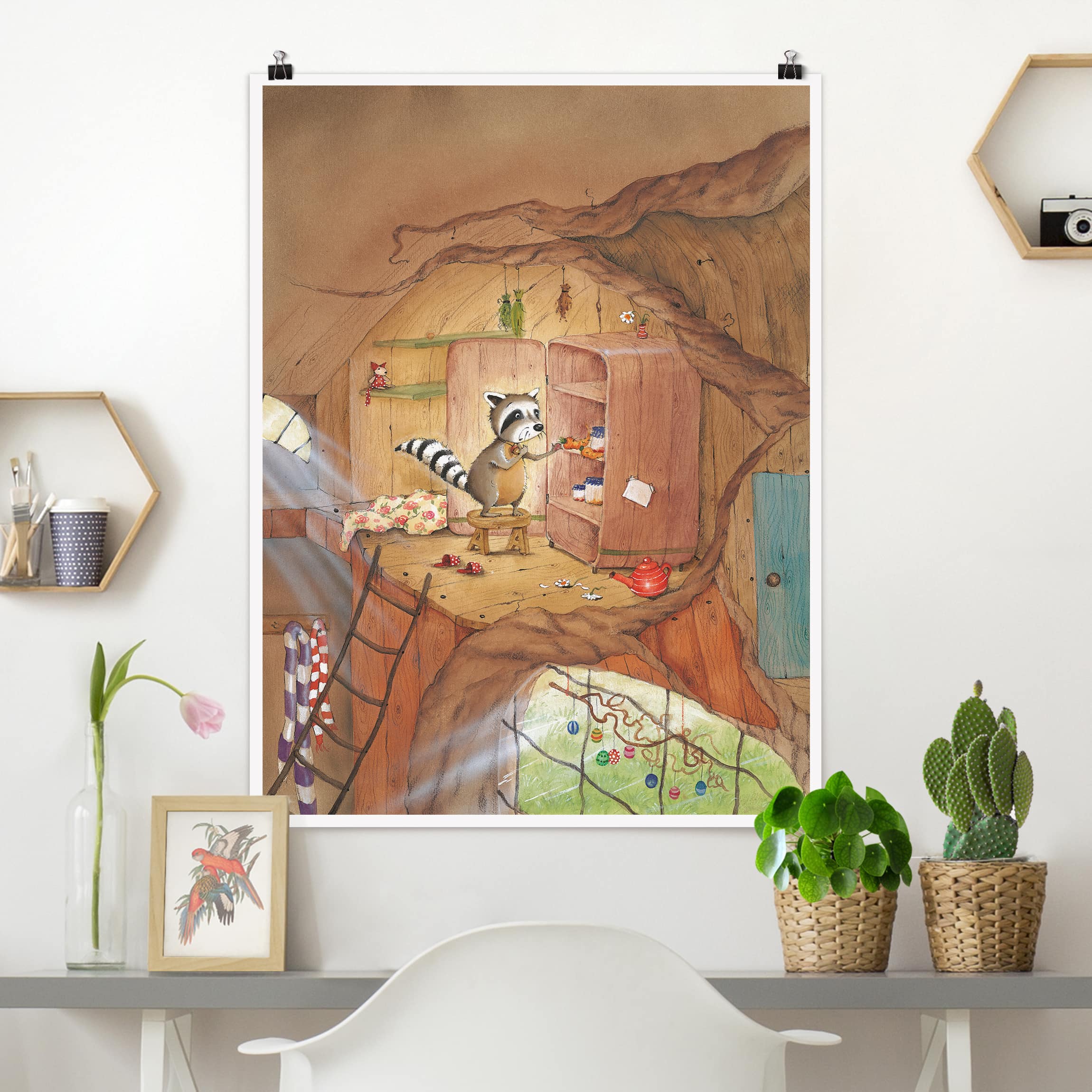 Poster Kinderzimmer Wassili Waschbär - Wassili am Küchenschrank