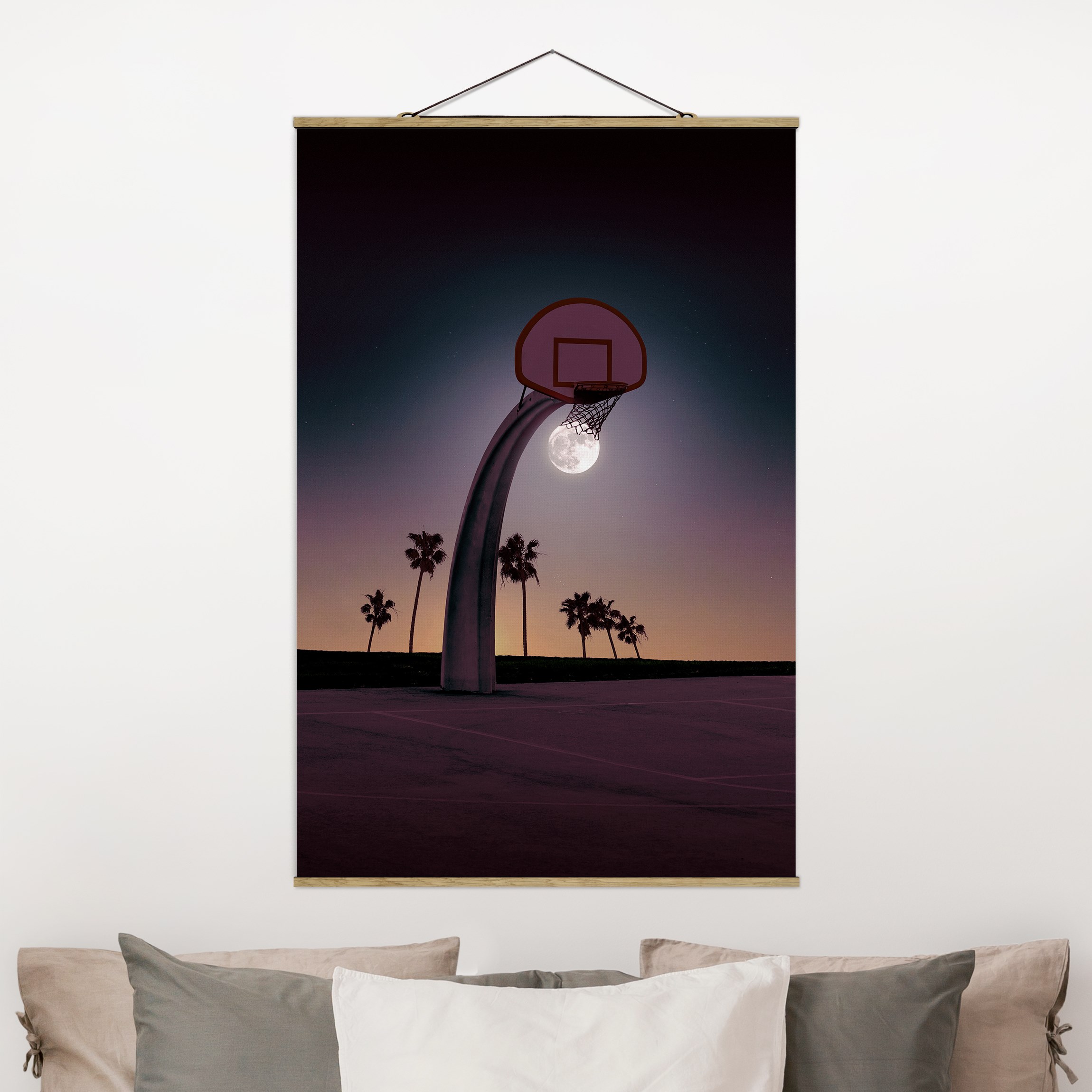 Stoffbild - Hochformat Basketball mit Mond