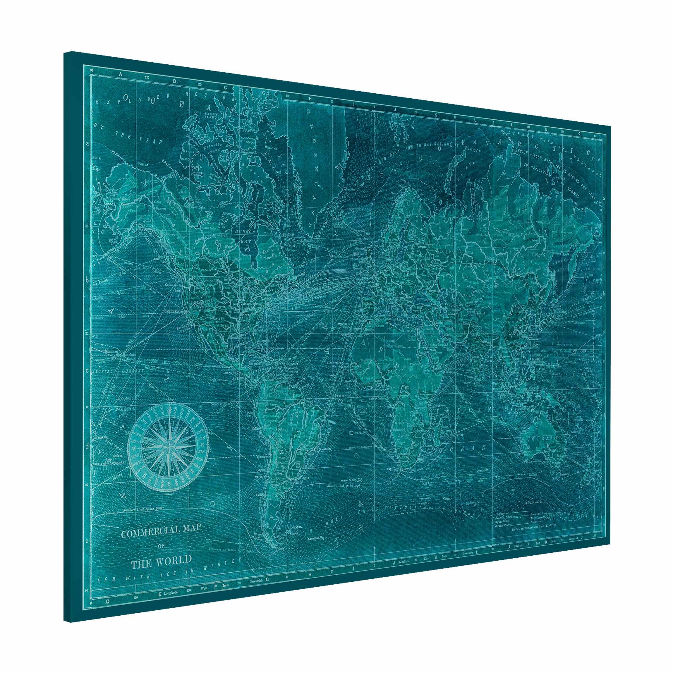Magnettafel Vintage Weltkarte Azurblau